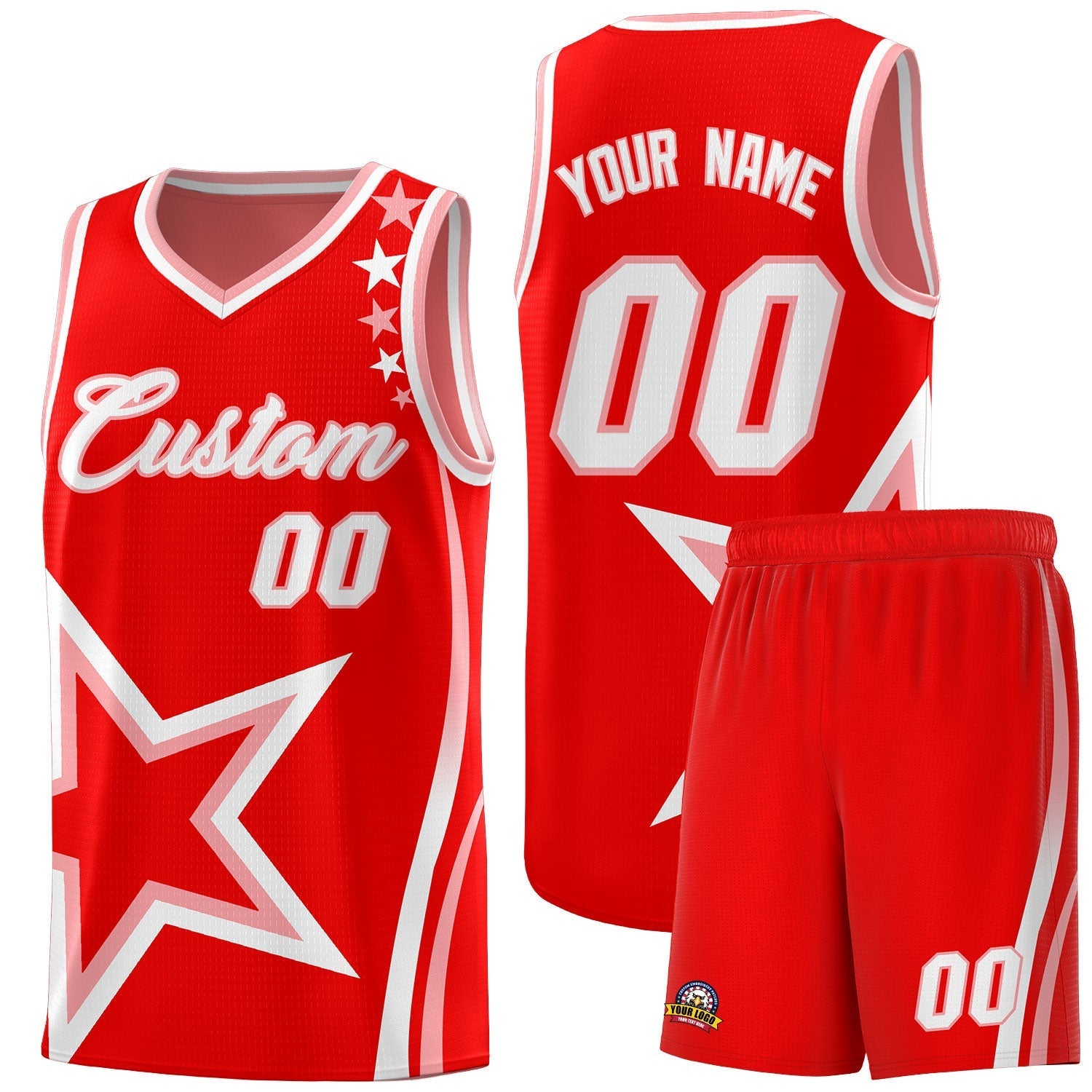 Custom Red Shoulder Stars Graffiti Pattern Kits Basketball Jersey |KXKSHOP