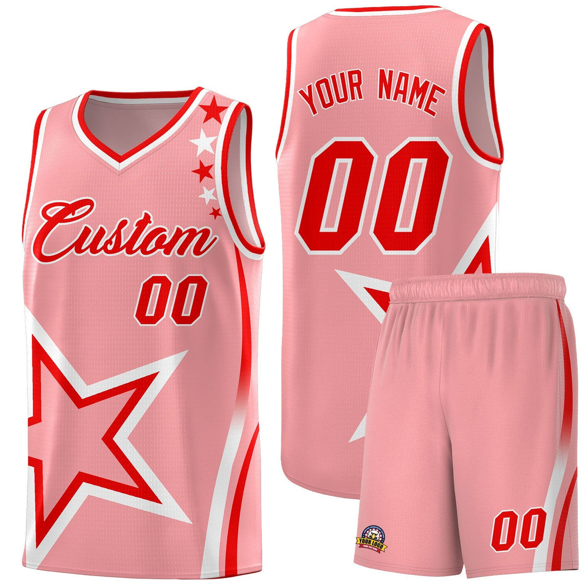 Custom Light Pink Shoulder Stars Graffiti Pattern Kits Basketball Jersey |KXKSHOP