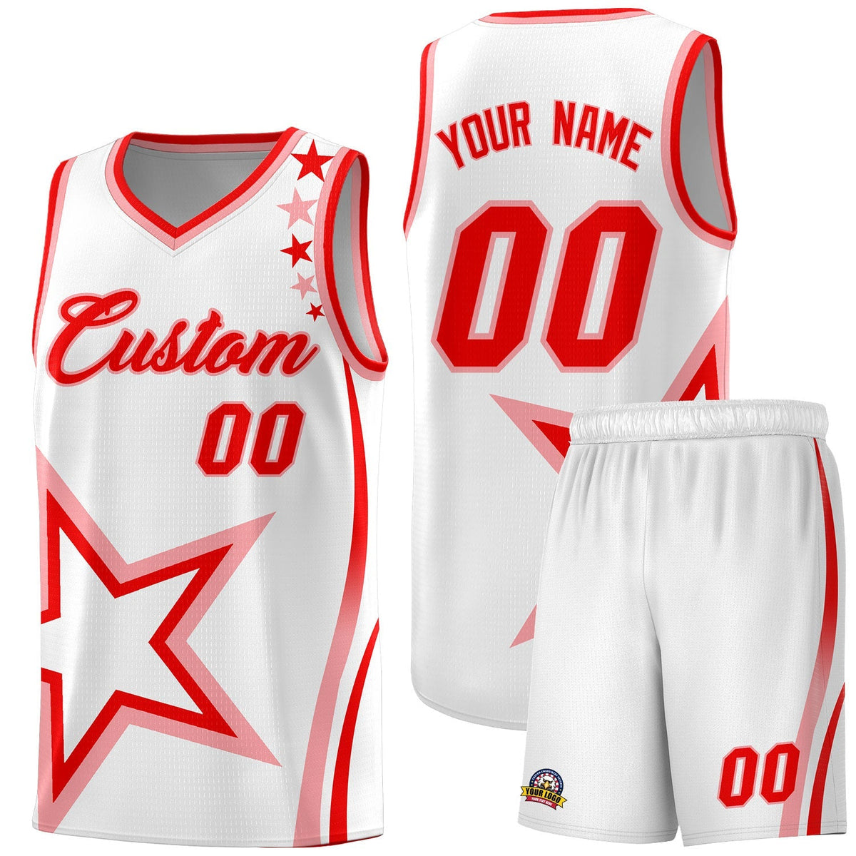 Custom White Shoulder Stars Graffiti Pattern Kits Basketball Jersey |KXKSHOP