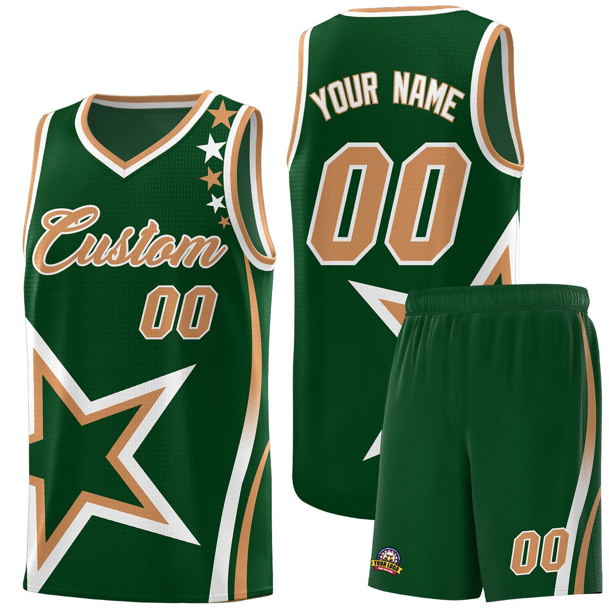 Custom Green Shoulder Stars Graffiti Pattern Kits Basketball Jersey |KXKSHOP