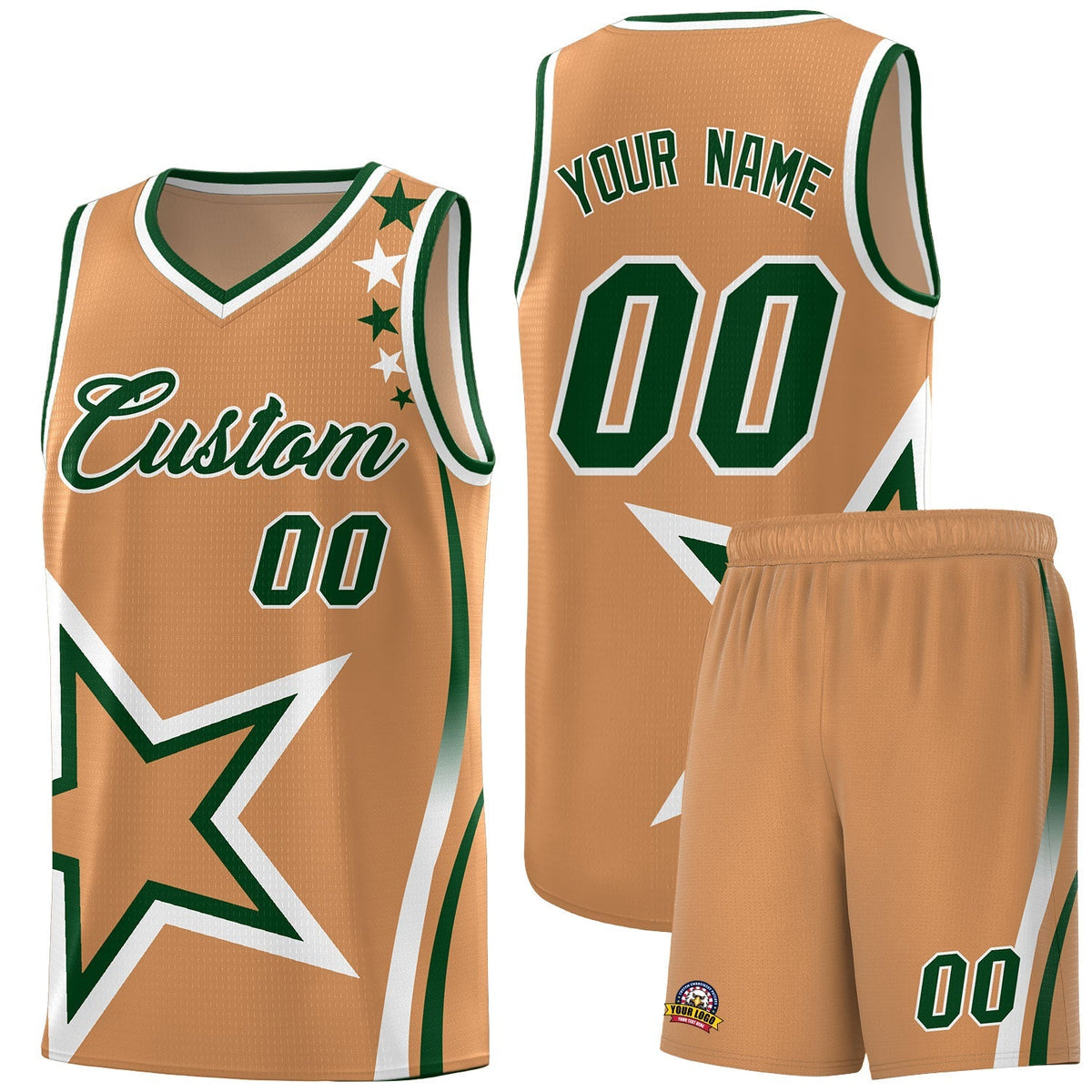 Custom Light Brown Shoulder Stars Graffiti Pattern Kits Basketball Jersey |KXKSHOP