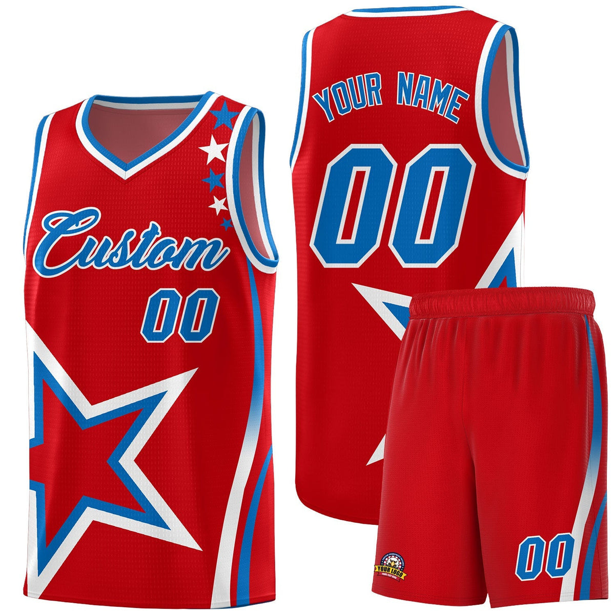 Custom Red Shoulder Stars Graffiti Pattern Kits Basketball Jersey |KXKSHOP