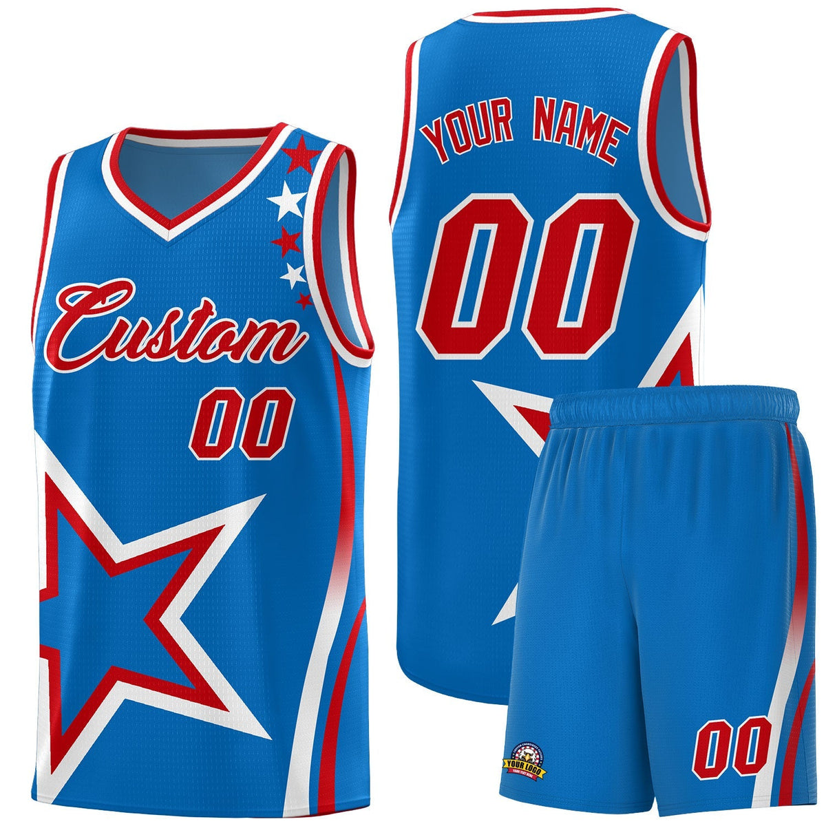 Custom Blue Shoulder Stars Graffiti Pattern Kits Basketball Jersey |KXKSHOP