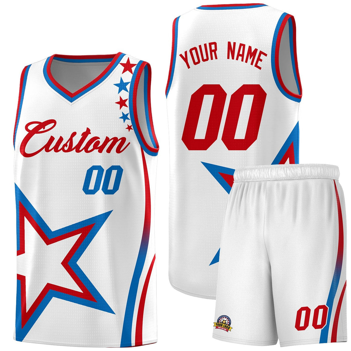 Custom White Shoulder Stars Graffiti Pattern Kits Basketball Jersey |KXKSHOP