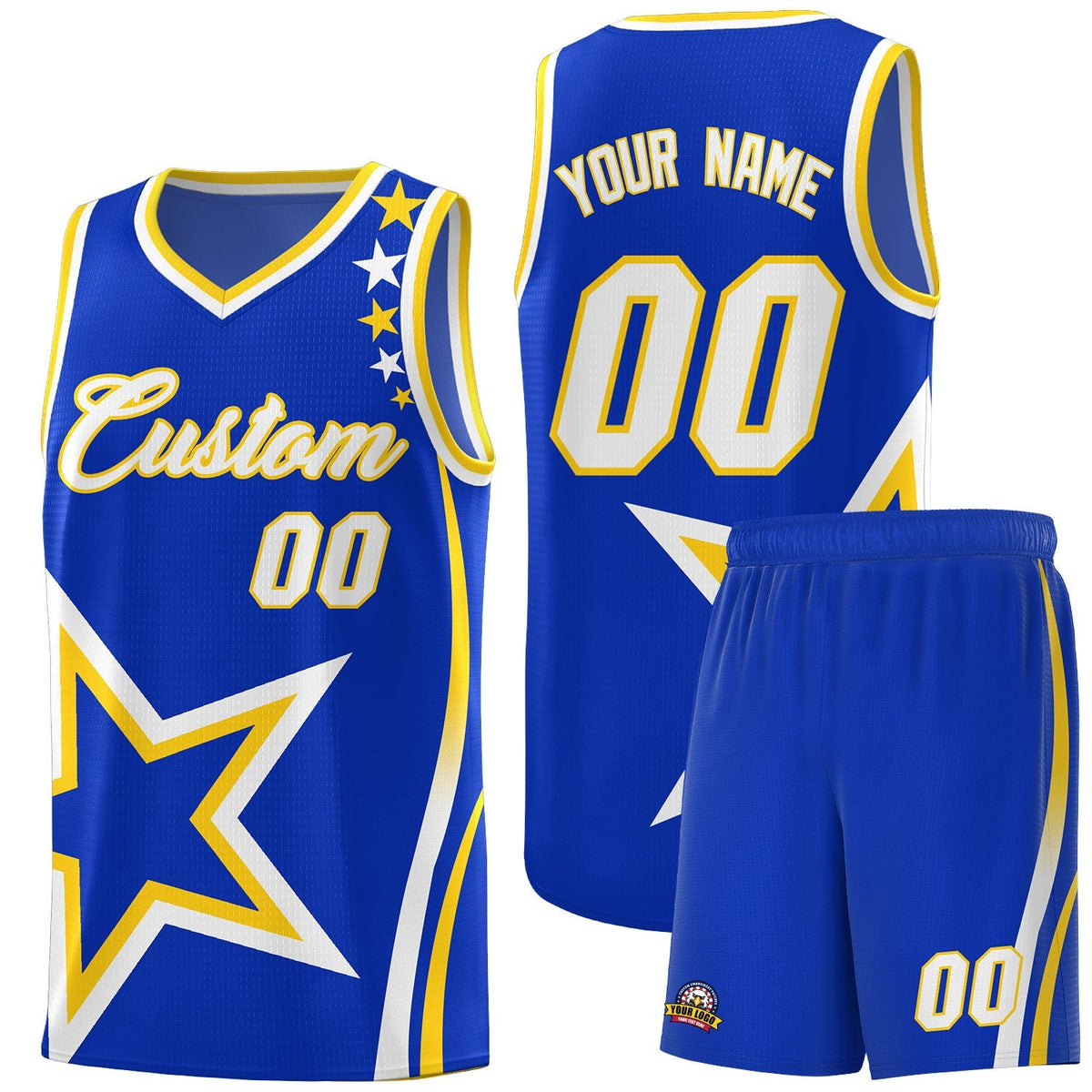 Custom Royal Shoulder Stars Graffiti Pattern Kits Basketball Jersey |KXKSHOP