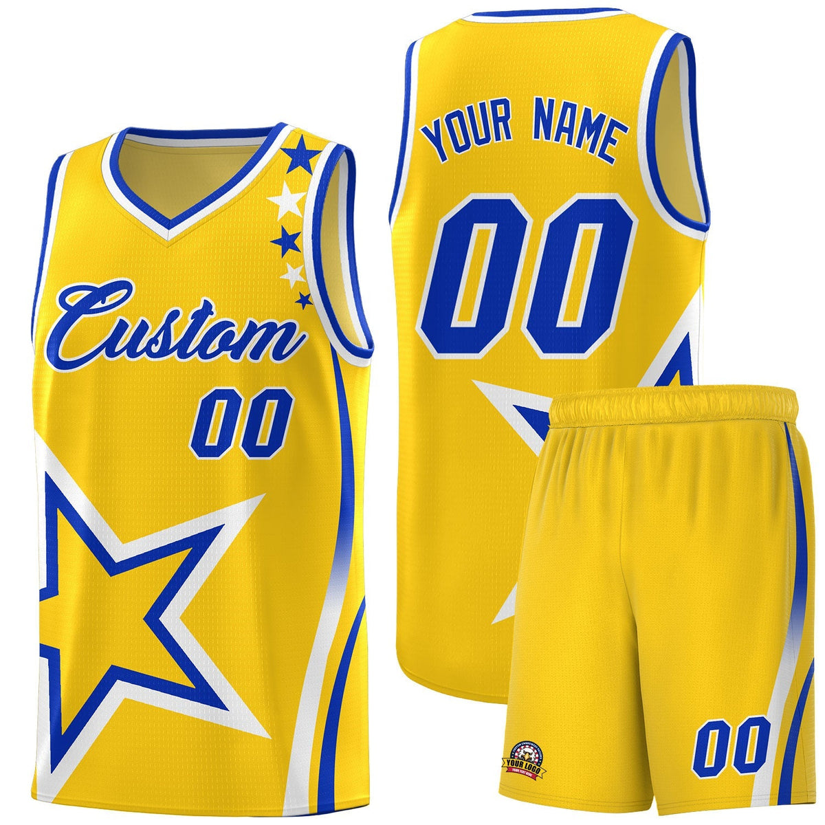 Custom Gold Shoulder Stars Graffiti Pattern Kits Basketball Jersey |KXKSHOP