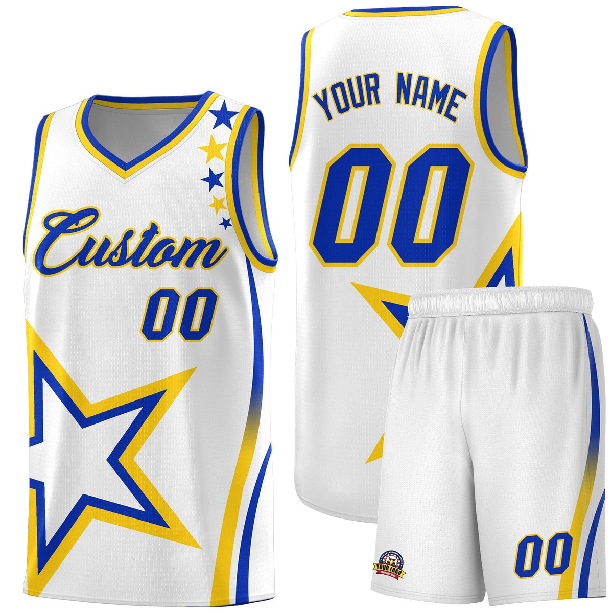 Custom White Shoulder Stars Graffiti Pattern Kits Basketball Jersey |KXKSHOP