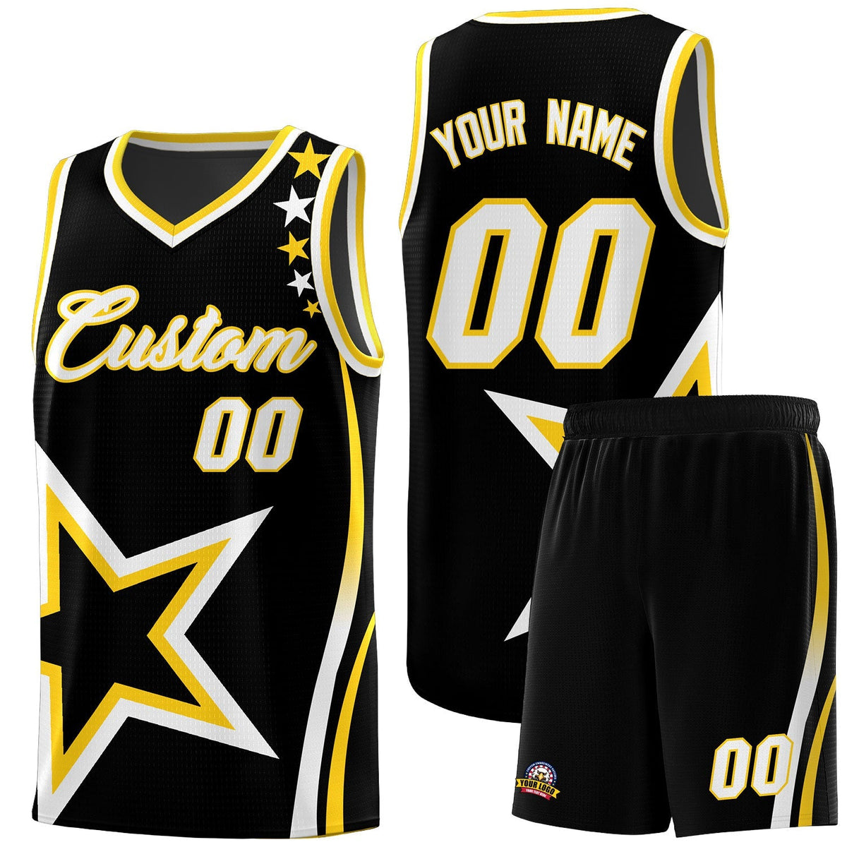 Custom Black Shoulder Stars Graffiti Pattern Kits Basketball Jersey |KXKSHOP