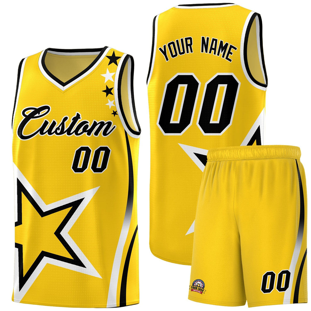 Custom Gold Shoulder Stars Graffiti Pattern Kits Basketball Jersey |KXKSHOP