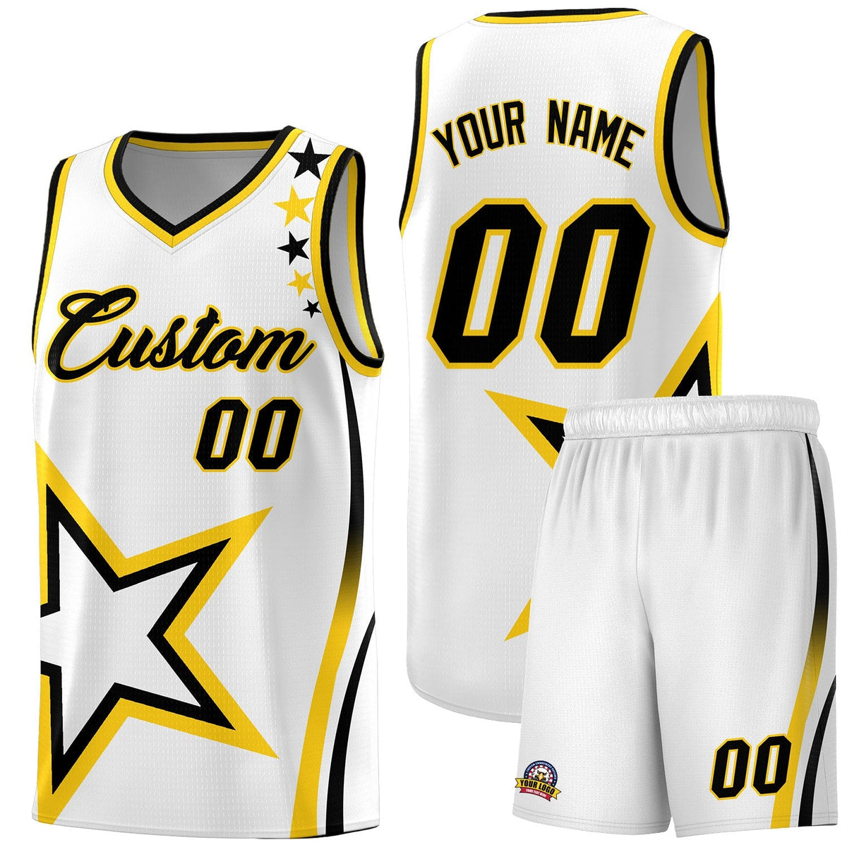 Custom White Shoulder Stars Graffiti Pattern Kits Basketball Jersey |KXKSHOP