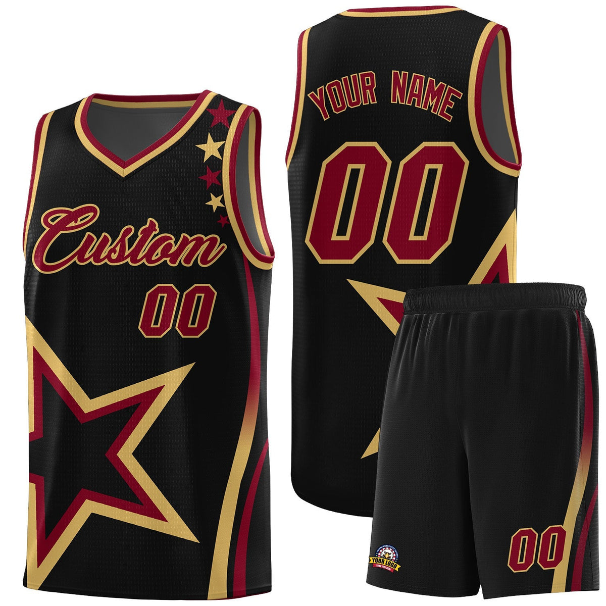 Custom Black Shoulder Stars Graffiti Pattern Kits Basketball Jersey |KXKSHOP
