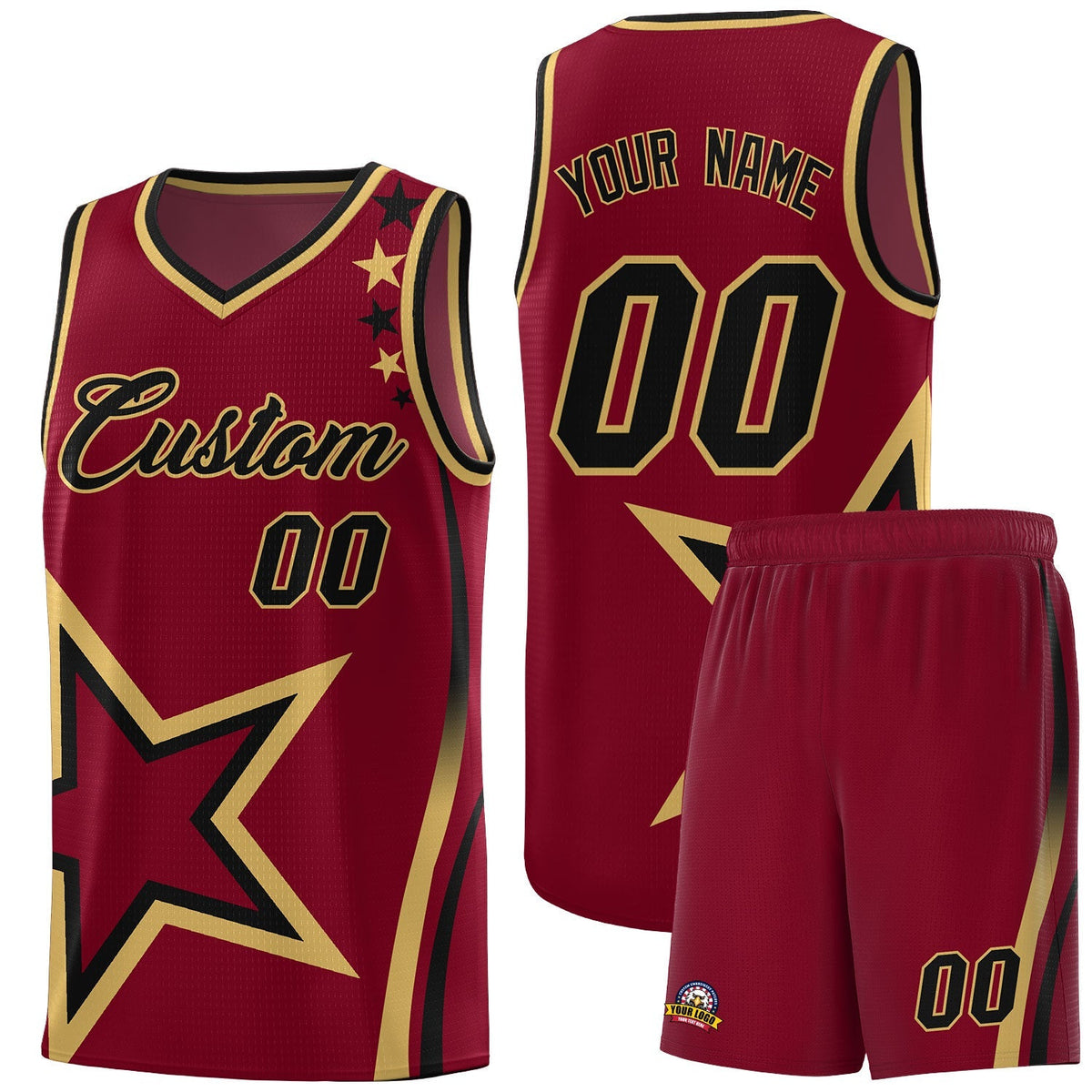 Custom Crimson Shoulder Stars Graffiti Pattern Kits Basketball Jersey |KXKSHOP