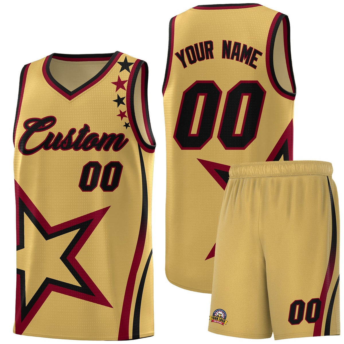 Custom Old Gold Shoulder Stars Graffiti Pattern Kits Basketball Jersey |KXKSHOP