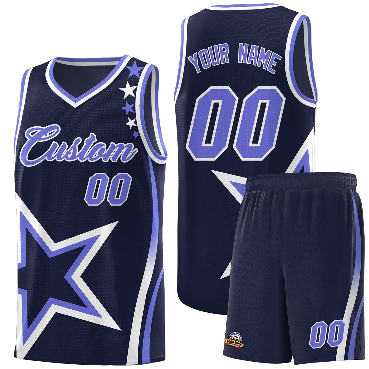 Custom Navy Shoulder Stars Graffiti Pattern Kits Basketball Jersey |KXKSHOP
