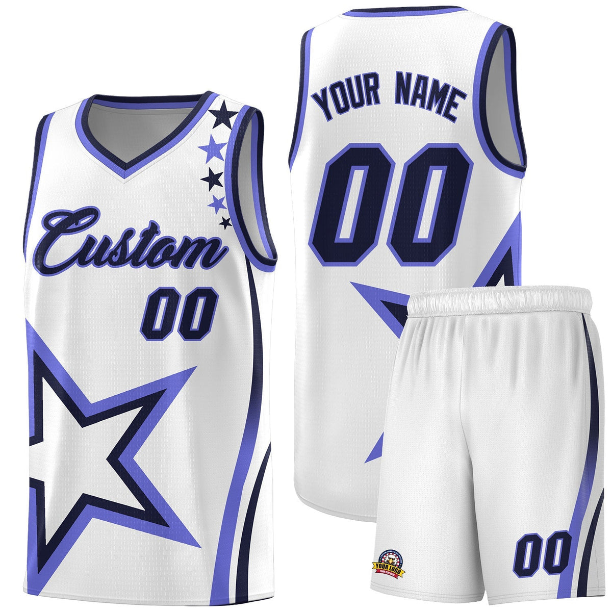 Custom White Shoulder Stars Graffiti Pattern Kits Basketball Jersey |KXKSHOP