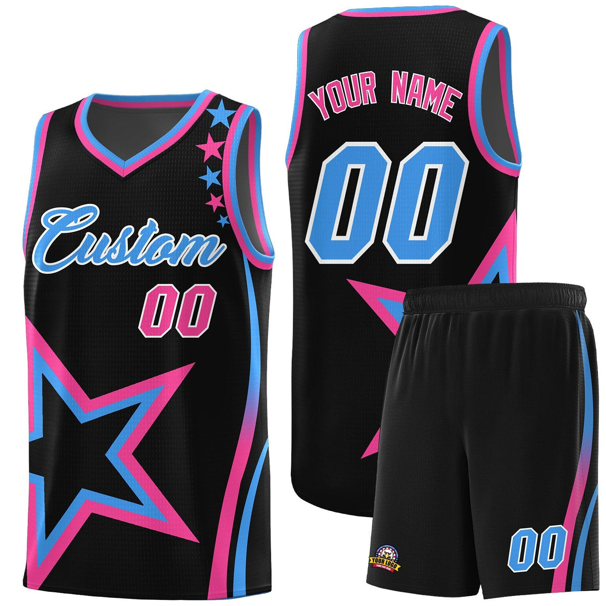 Custom Black Shoulder Stars Graffiti Pattern Kits Basketball Jersey |KXKSHOP