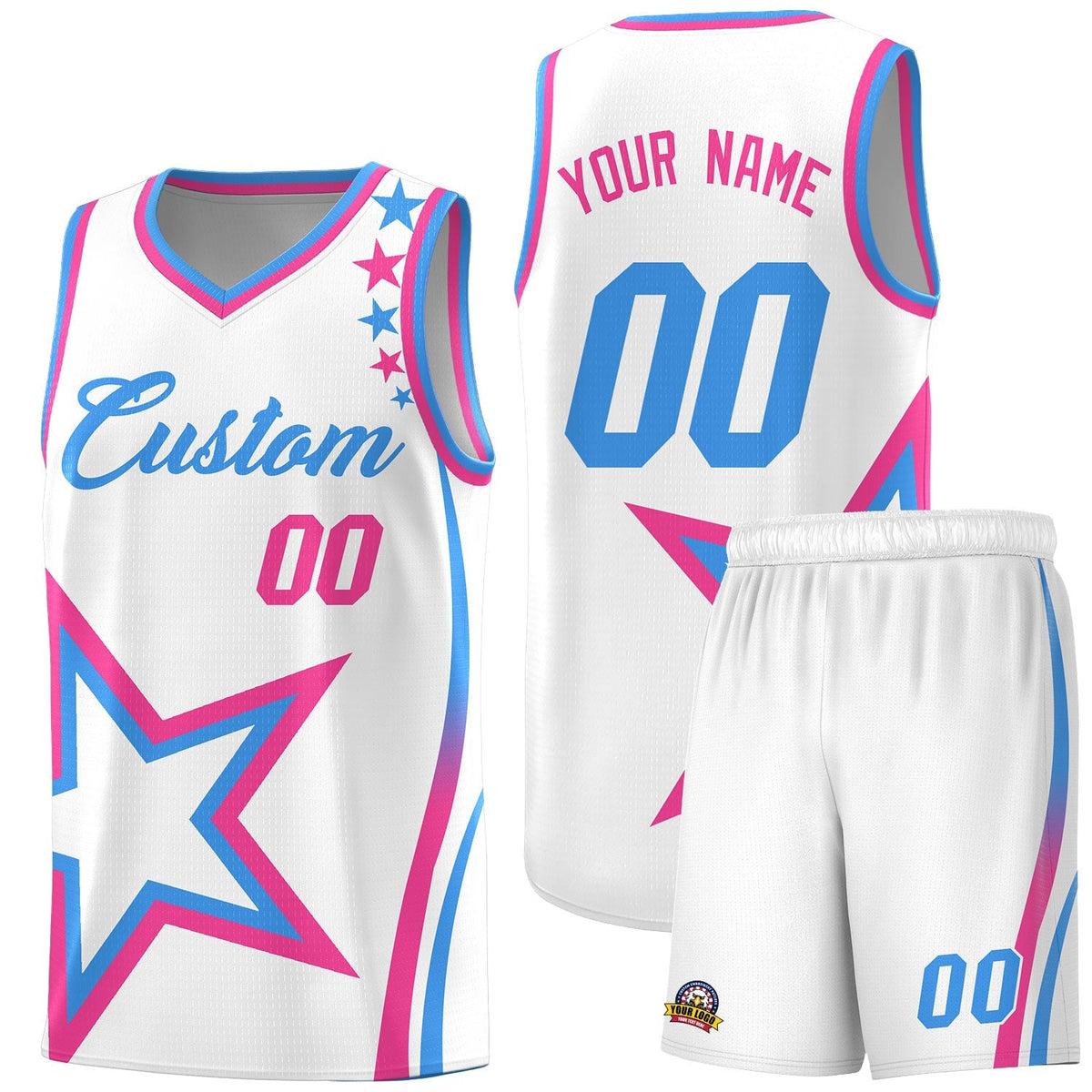 Custom White Shoulder Stars Graffiti Pattern Kits Basketball Jersey |KXKSHOP