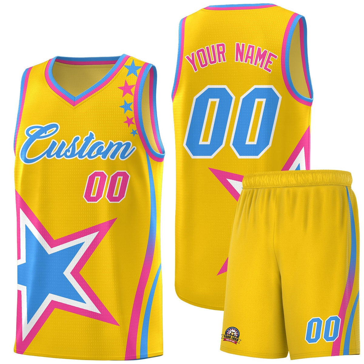Custom Gold Shoulder Stars Graffiti Pattern Kits Basketball Jersey |KXKSHOP