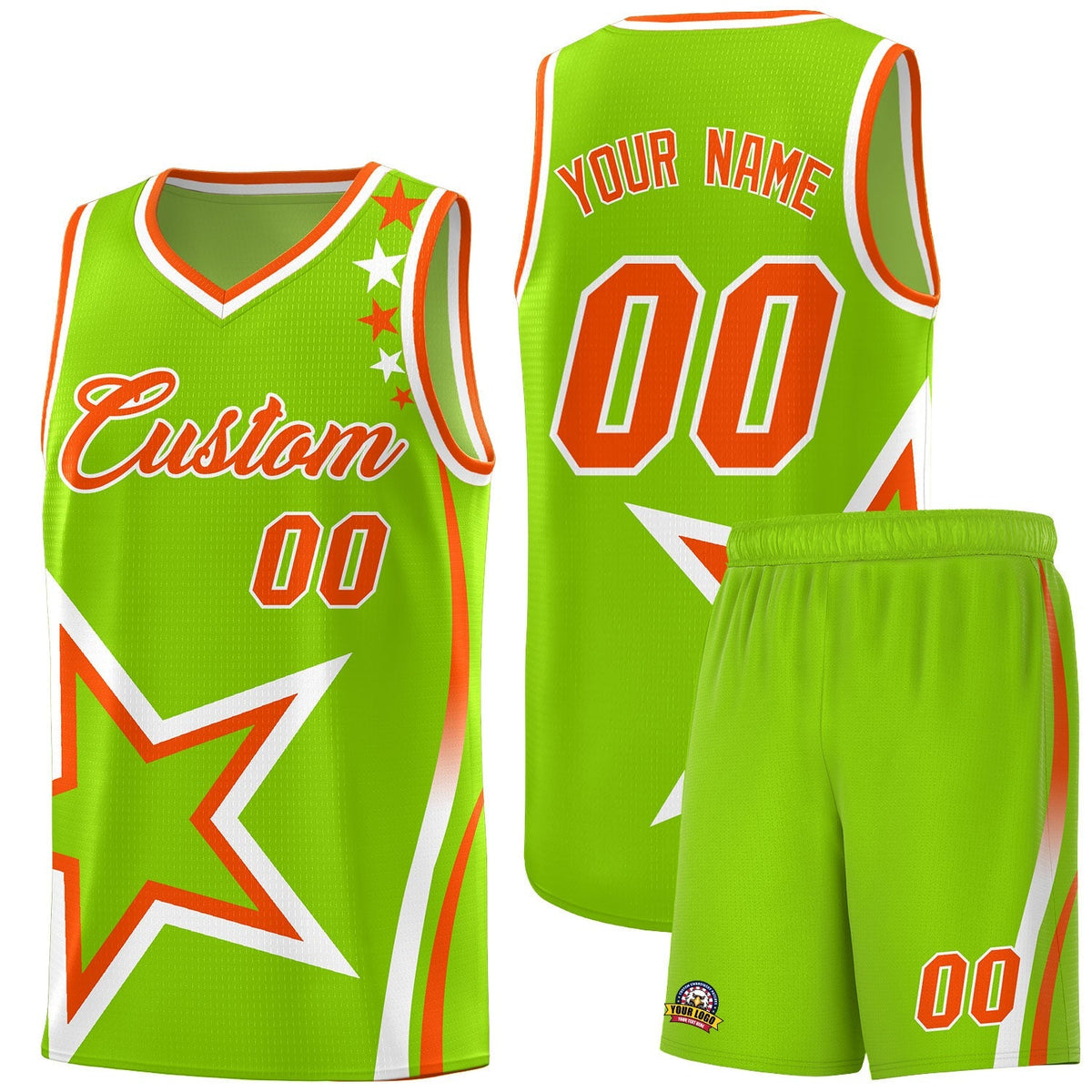 Custom Neon Green Shoulder Stars Graffiti Pattern Kits Basketball Jersey |KXKSHOP