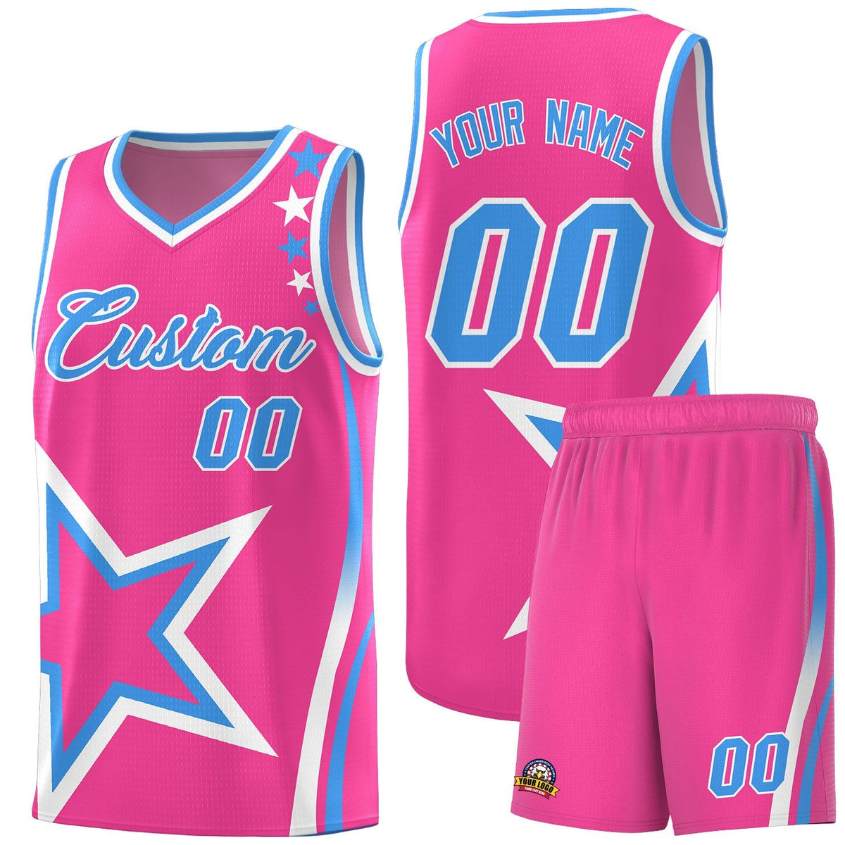 Custom Pink Shoulder Stars Graffiti Pattern Kits Basketball Jersey |KXKSHOP