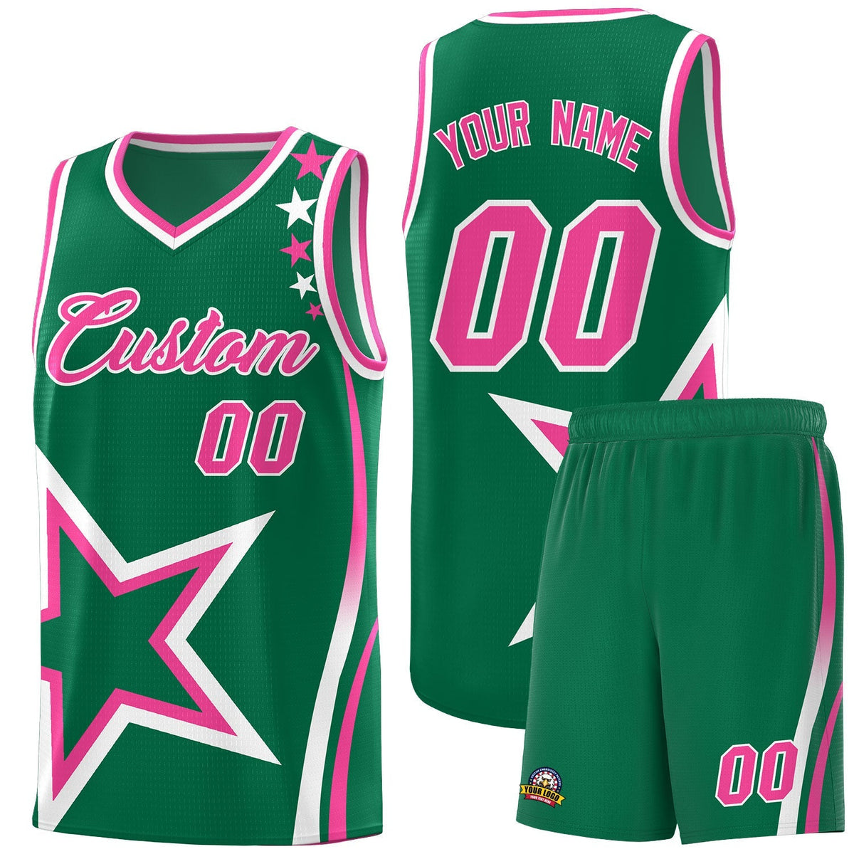 Custom Kelly Green Shoulder Stars Graffiti Pattern Kits Basketball Jersey |KXKSHOP
