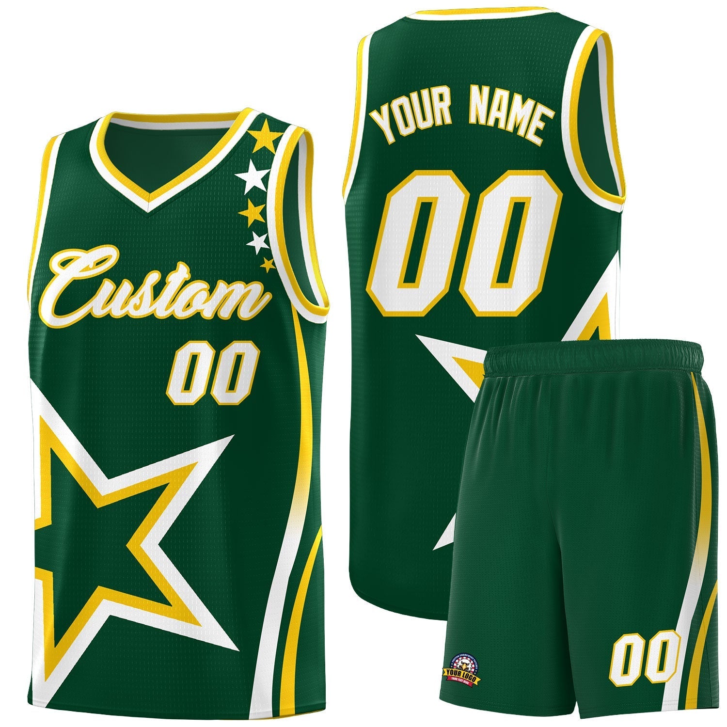 Custom Hunter Green Shoulder Stars Graffiti Pattern Kits Basketball Jersey |KXKSHOP
