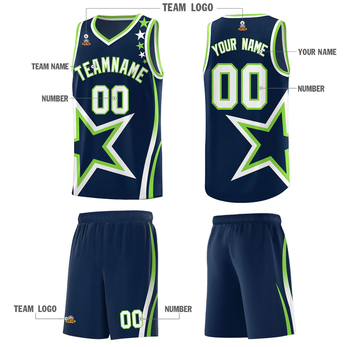 Custom Neon Green Navy-White Side Two-Tone Classic Sports Uniform Basketball Jersey |KXKSHOP