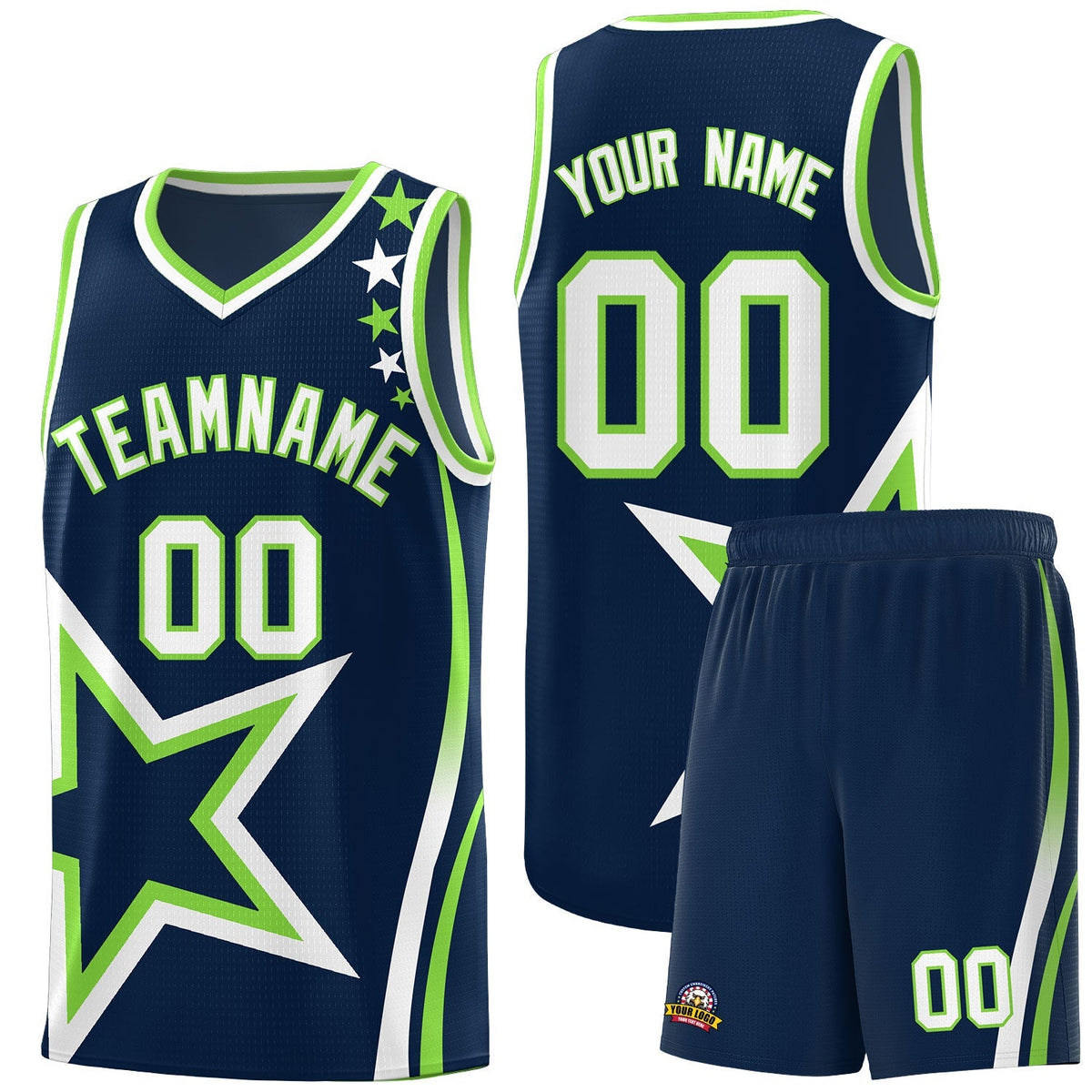Custom Neon Green Navy-White Side Two-Tone Classic Sports Uniform Basketball Jersey |KXKSHOP