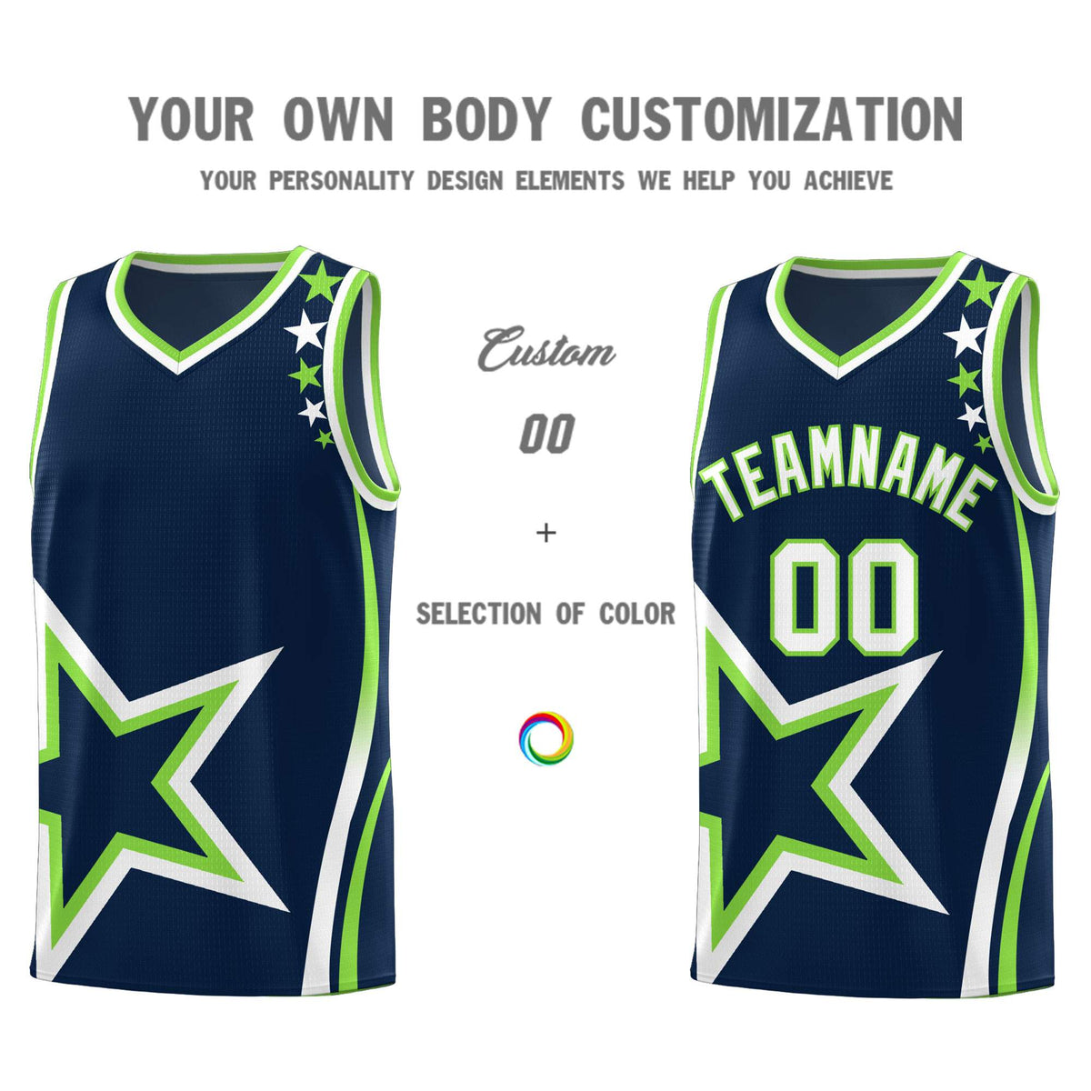 Custom Neon Green Navy-White Side Two-Tone Classic Sports Uniform Basketball Jersey |KXKSHOP
