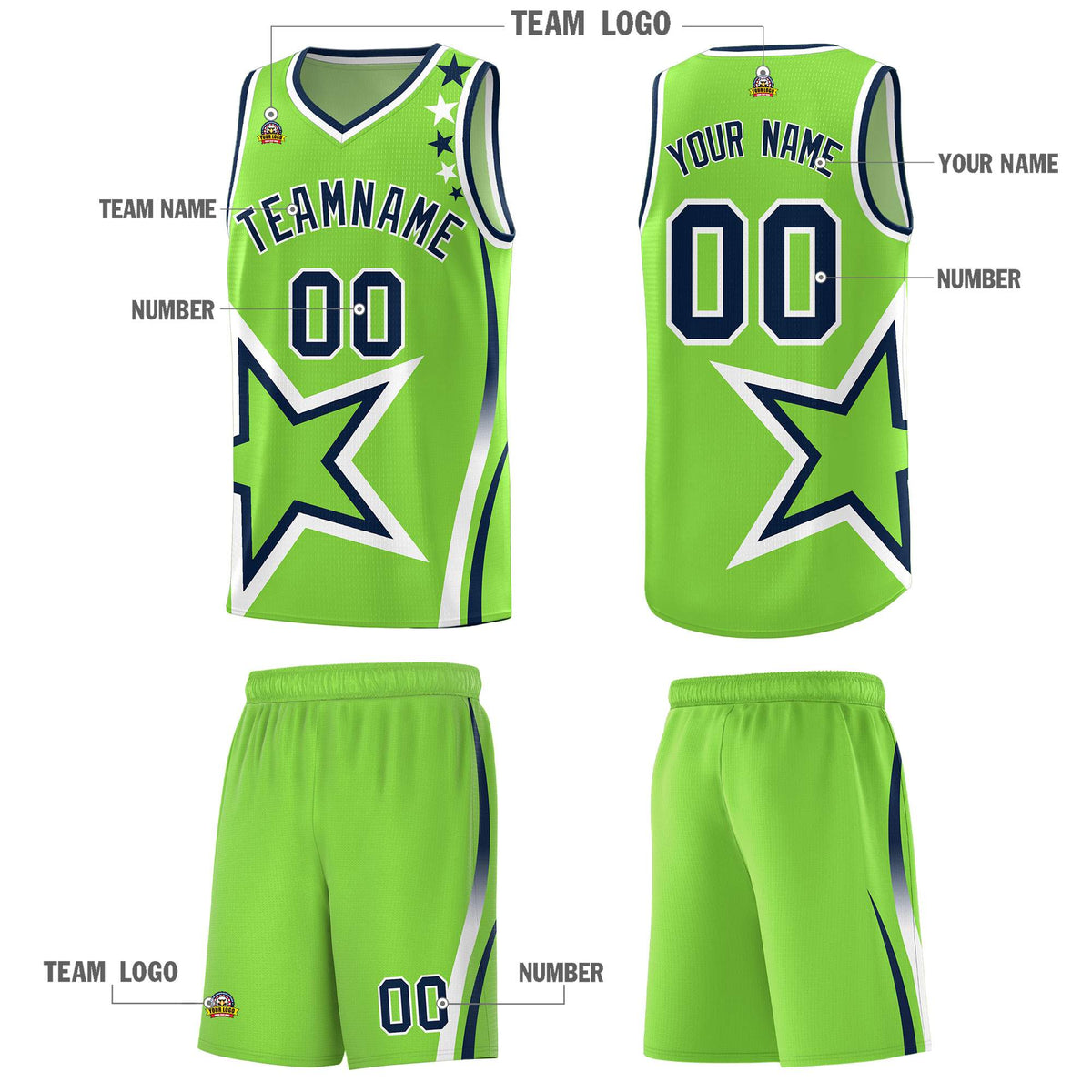 Custom Neon Green Navy-White Side Two-Tone Classic Sports Uniform Basketball Jersey |KXKSHOP