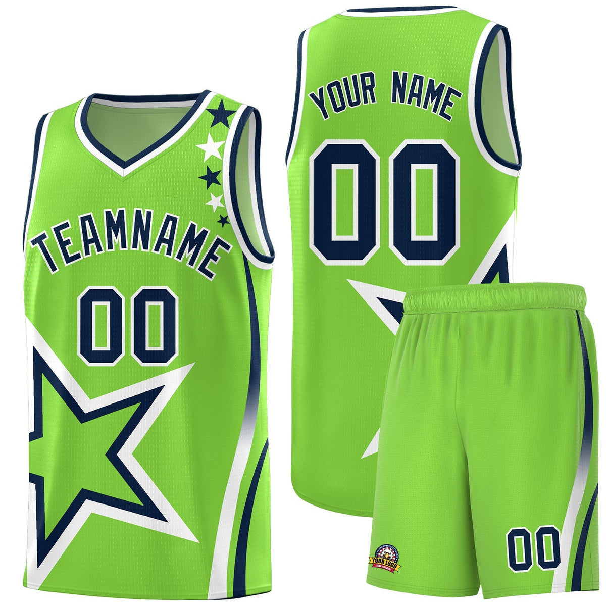 Custom Neon Green Navy-White Side Two-Tone Classic Sports Uniform Basketball Jersey |KXKSHOP
