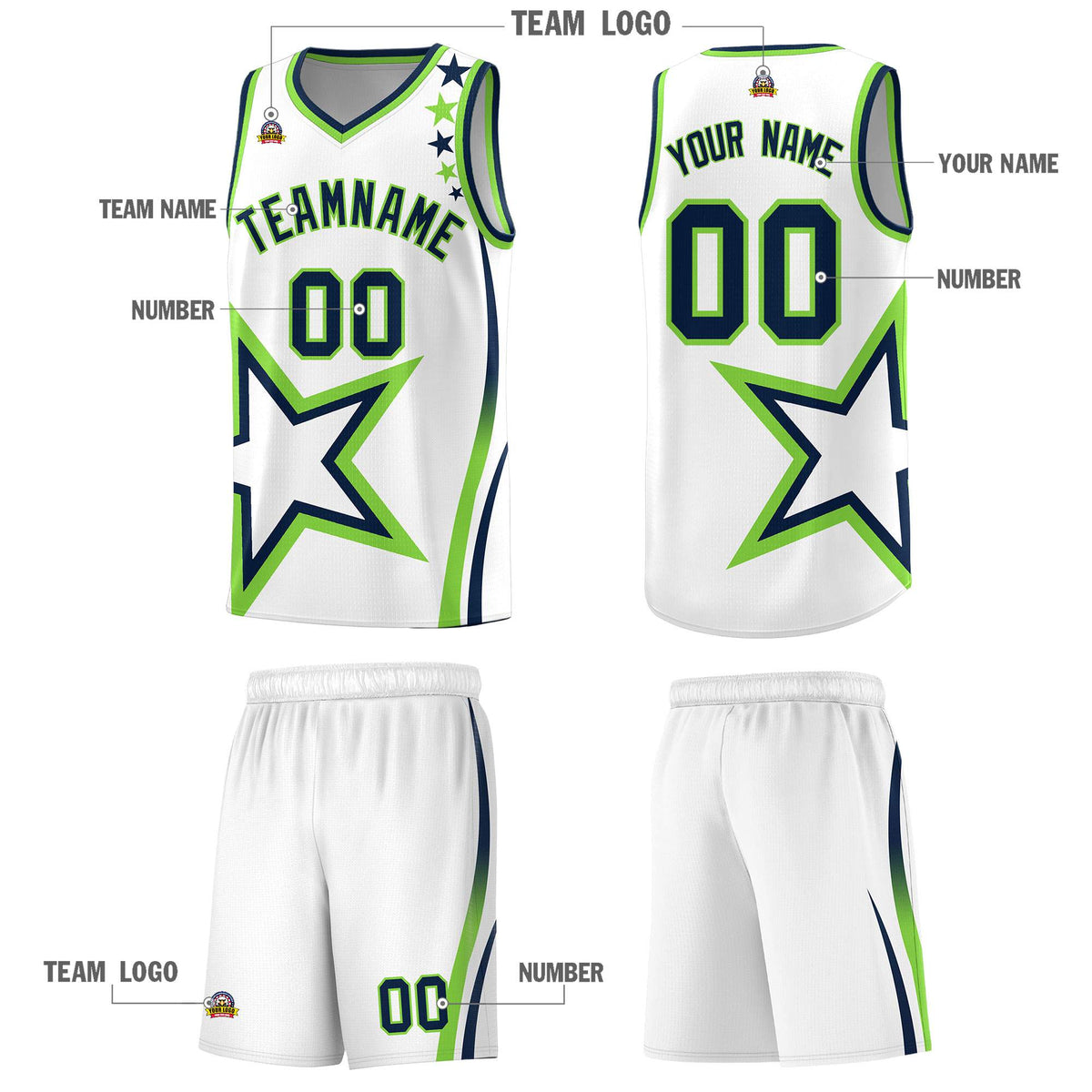 Custom Neon Green Navy-White Side Two-Tone Classic Sports Uniform Basketball Jersey |KXKSHOP