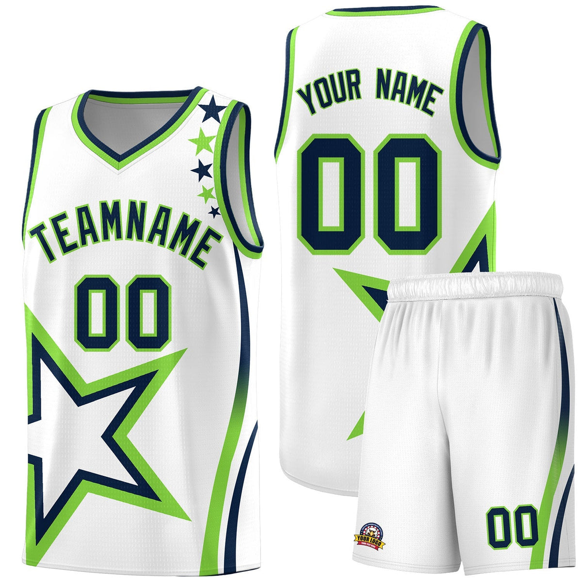 Custom Neon Green Navy-White Side Two-Tone Classic Sports Uniform Basketball Jersey |KXKSHOP