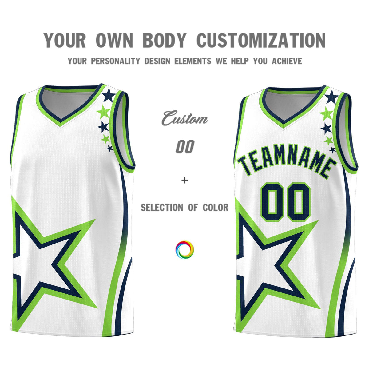 Custom Neon Green Navy-White Side Two-Tone Classic Sports Uniform Basketball Jersey |KXKSHOP