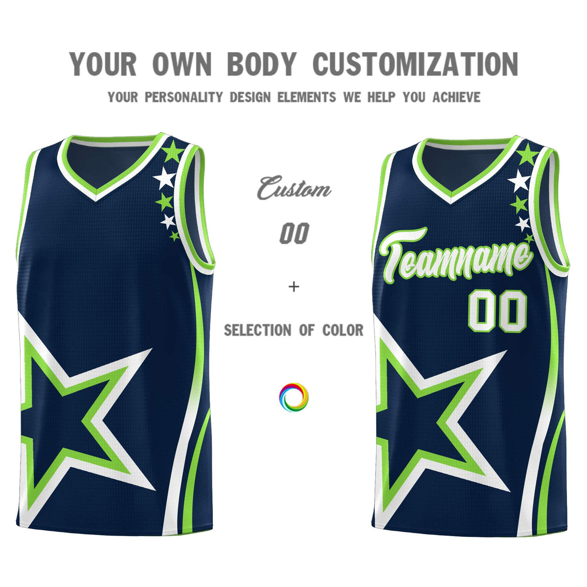 Custom Neon Green Navy-White Side Two-Tone Classic Sports Uniform Basketball Jersey |KXKSHOP