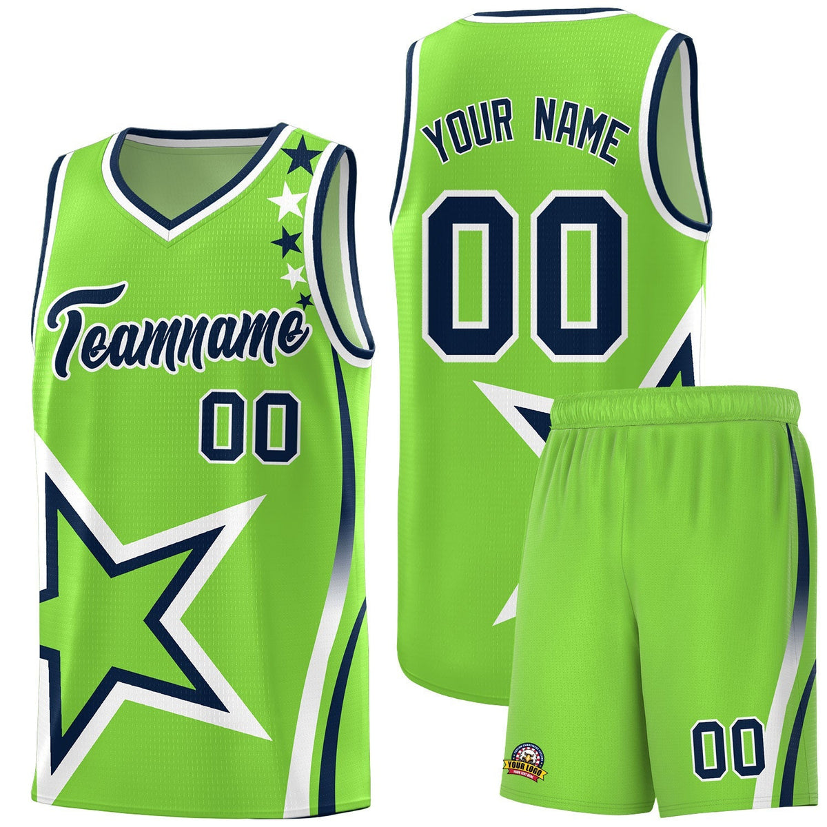 Custom Neon Green Navy-White Side Two-Tone Classic Sports Uniform Basketball Jersey |KXKSHOP