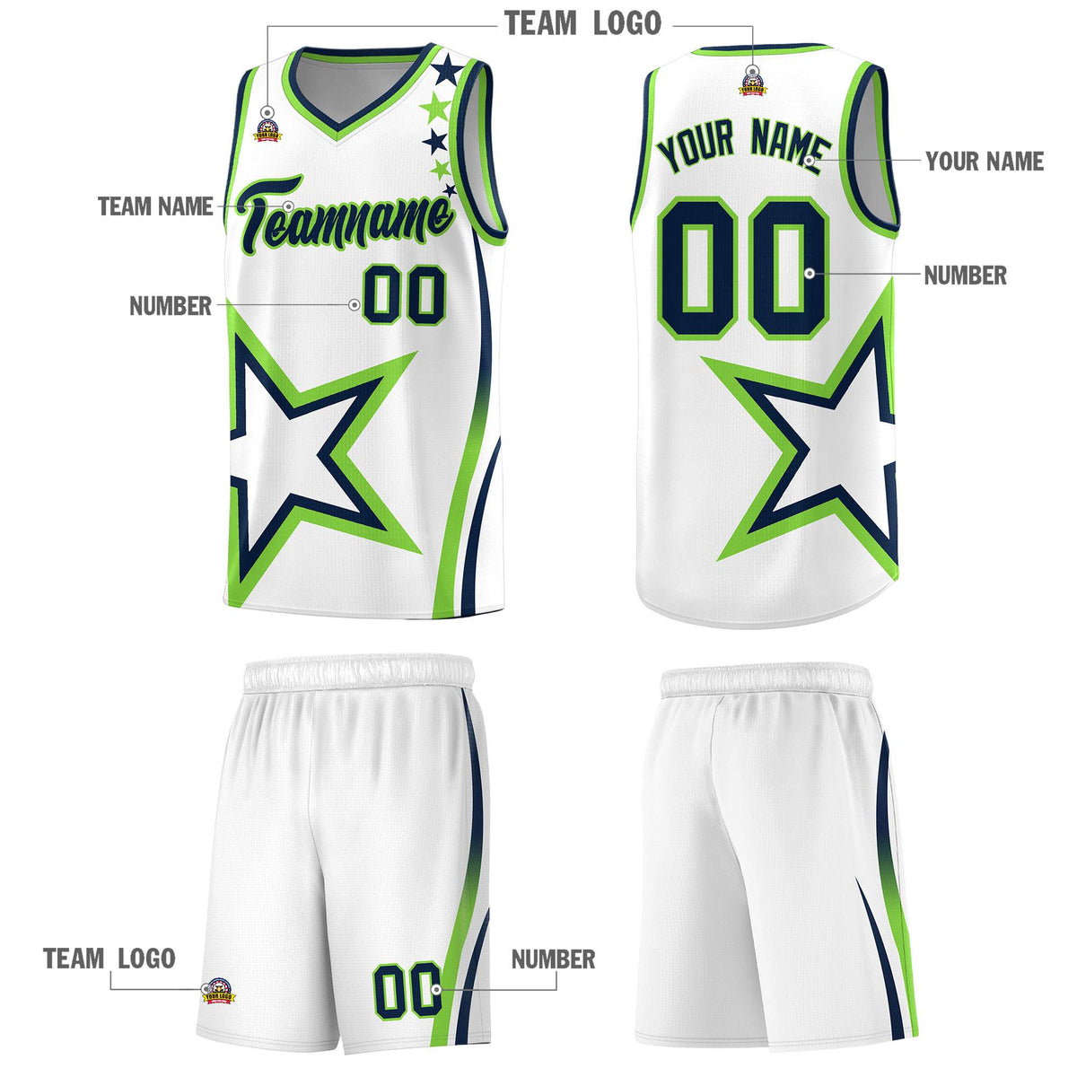 Custom Neon Green Navy-White Side Two-Tone Classic Sports Uniform Basketball Jersey |KXKSHOP