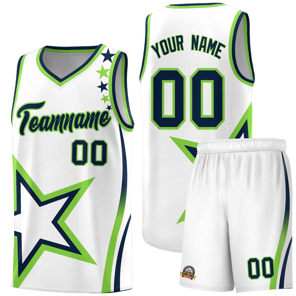 Custom Neon Green Navy-White Side Two-Tone Classic Sports Uniform Basketball Jersey |KXKSHOP
