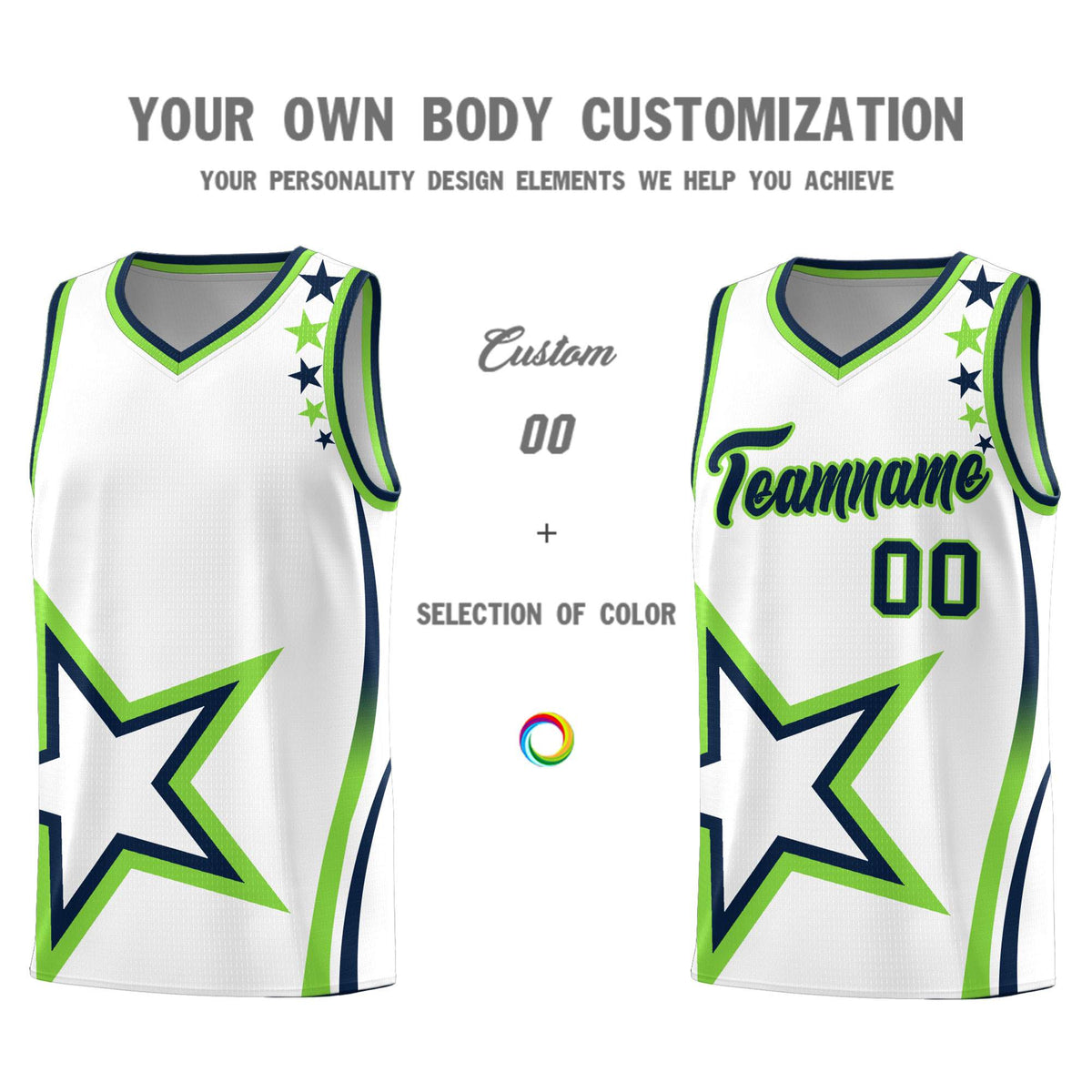 Custom Neon Green Navy-White Side Two-Tone Classic Sports Uniform Basketball Jersey |KXKSHOP