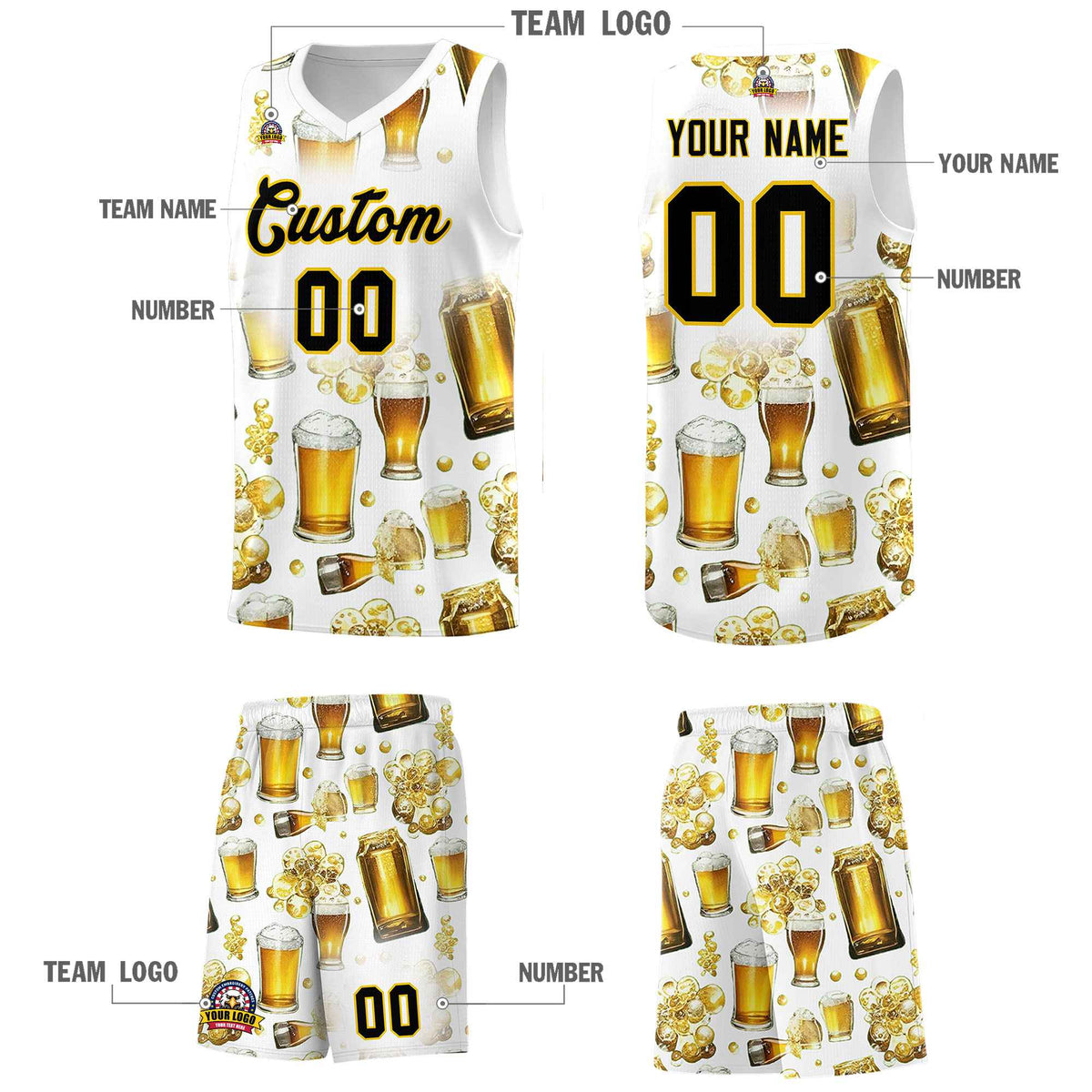 Custom White National Beer Day Personalized Beer Bubble Basketball Jersey | Perfect for parties | Dye-sublimation printing | KXKSHOP