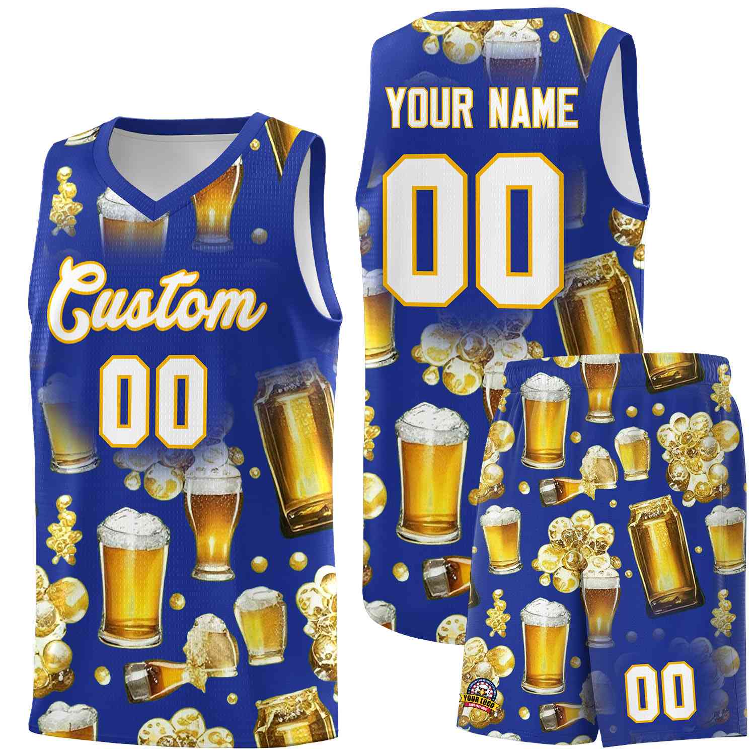 Custom Royal Blue National Beer Day Personalized Beer Bubble Basketball Jersey | Perfect for parties | Dye-sublimation printing | KXKSHOP