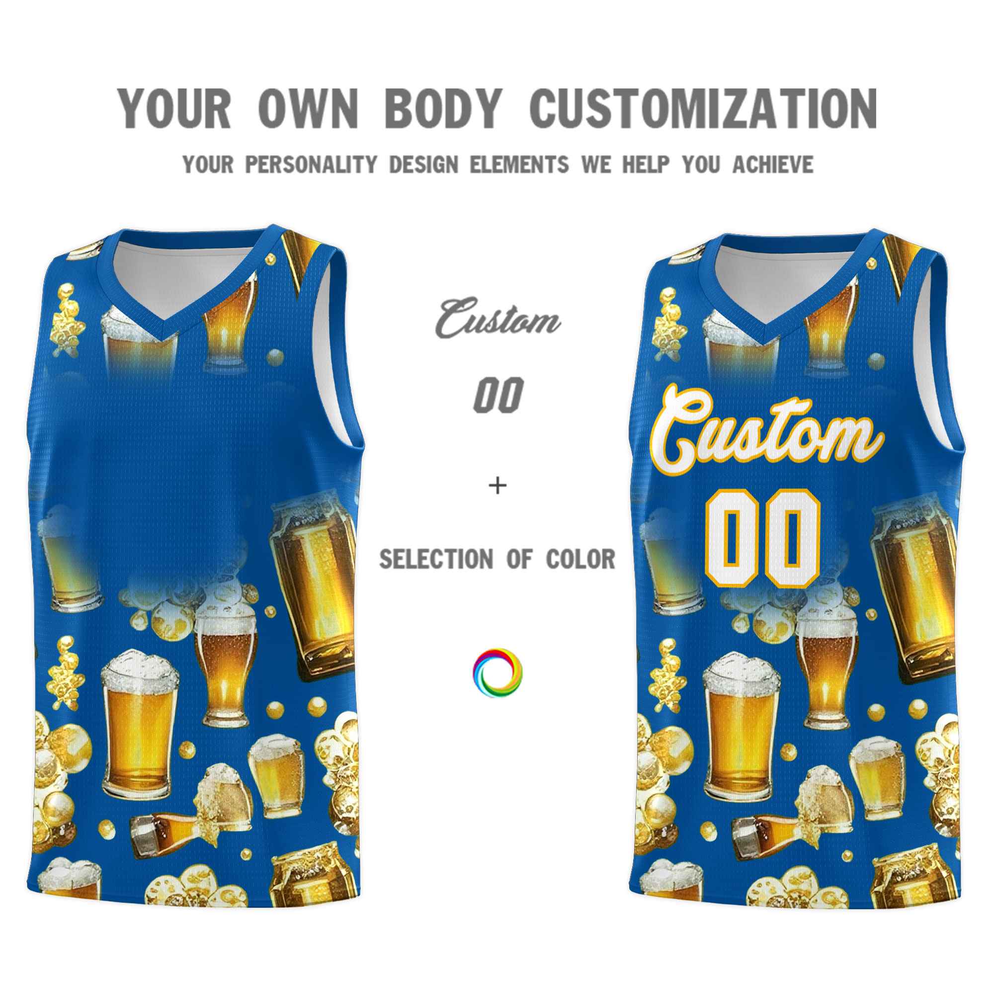 Custom Royal National Beer Day Personalized Beer Bubble Basketball Jersey | Perfect for parties | Dye-sublimation printing | KXKSHOP