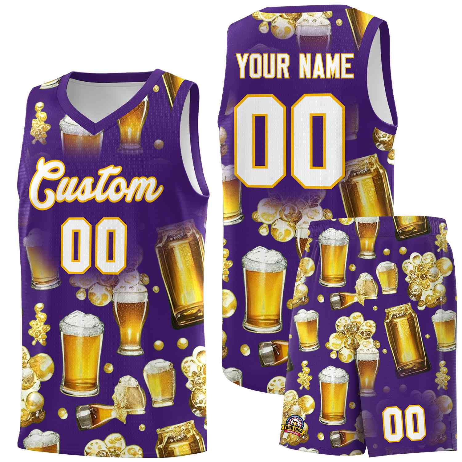 Custom Purple National Beer Day Personalized Beer Bubble Basketball Jersey | Perfect for parties | Dye-sublimation printing | KXKSHOP