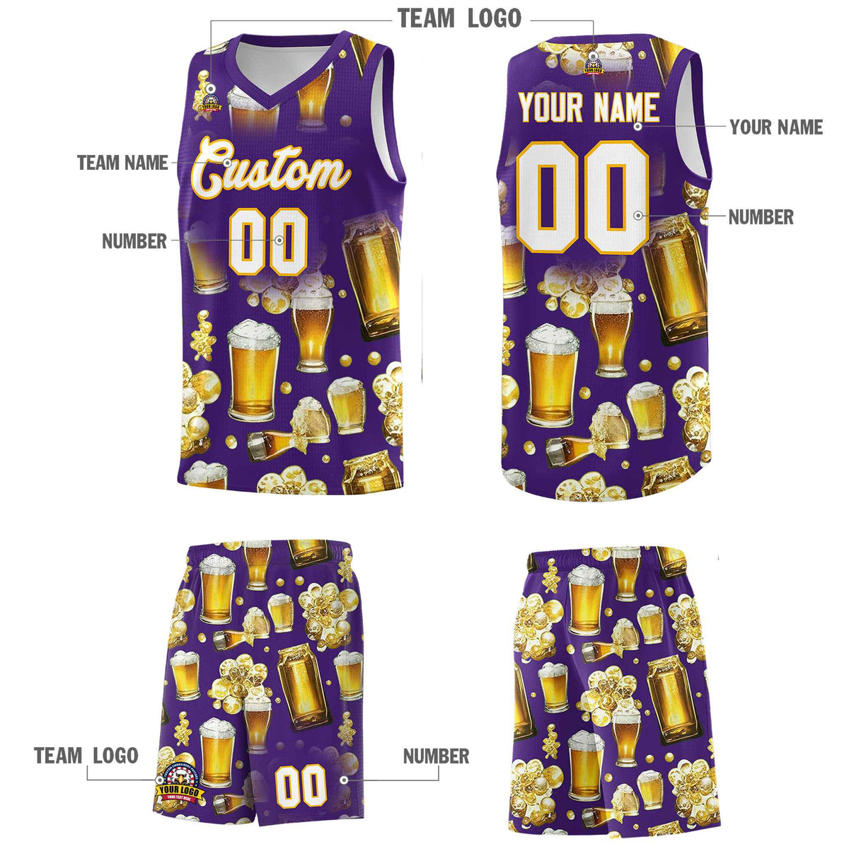 Custom Purple National Beer Day Personalized Beer Bubble Basketball Jersey | Perfect for parties | Dye-sublimation printing | KXKSHOP