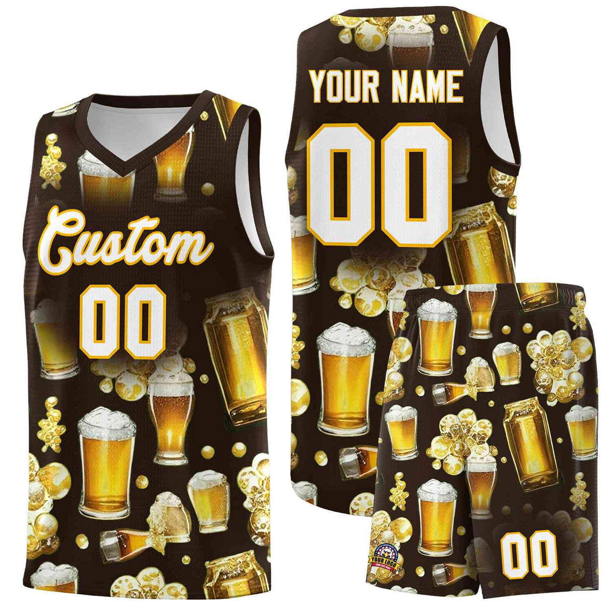 Custom Brown National Beer Day Personalized Beer Bubble Basketball Jersey | Perfect for parties | Dye-sublimation printing | KXKSHOP