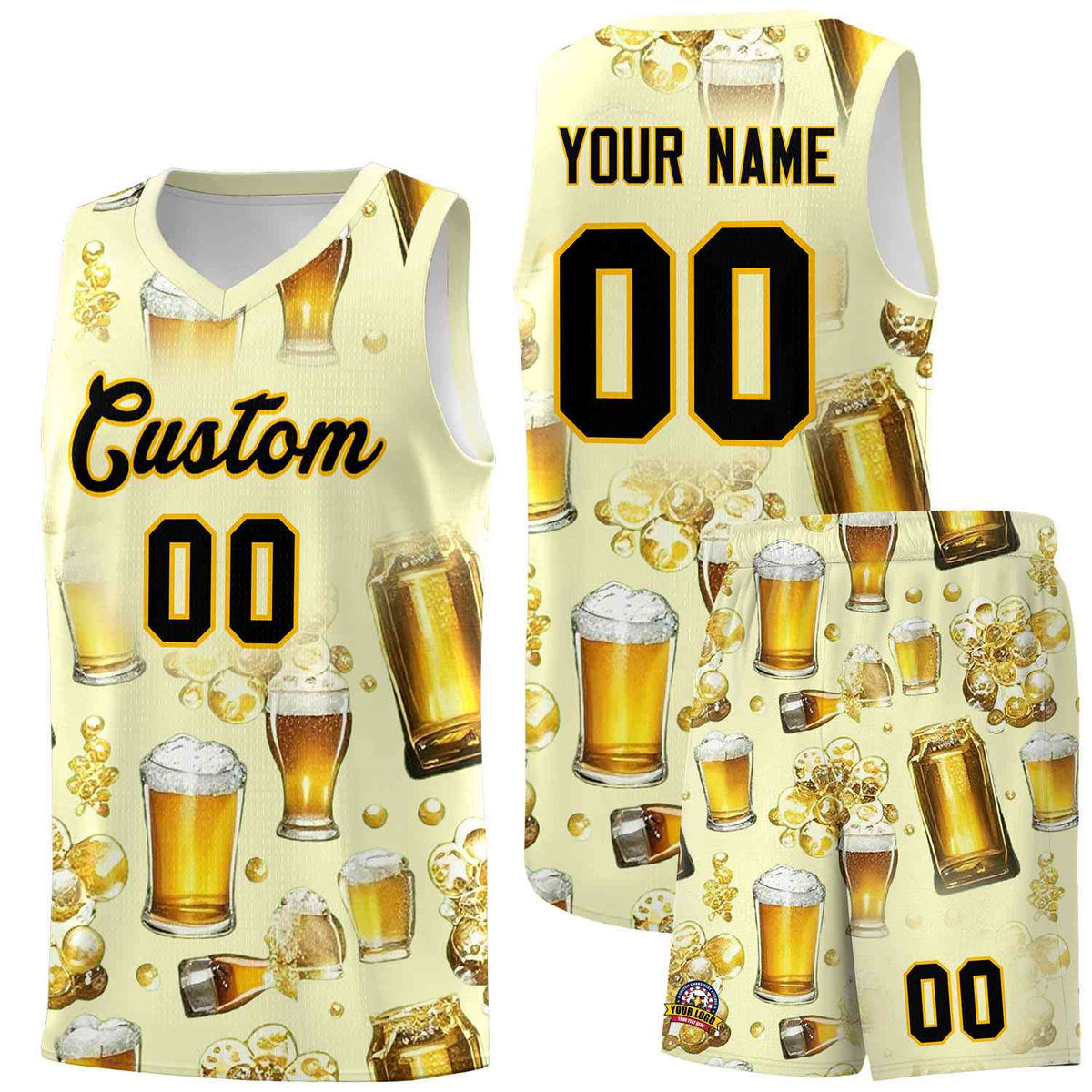 Custom Cream National Beer Day Personalized Beer Bubble Basketball Jersey | Perfect for parties | Dye-sublimation printing | KXKSHOP