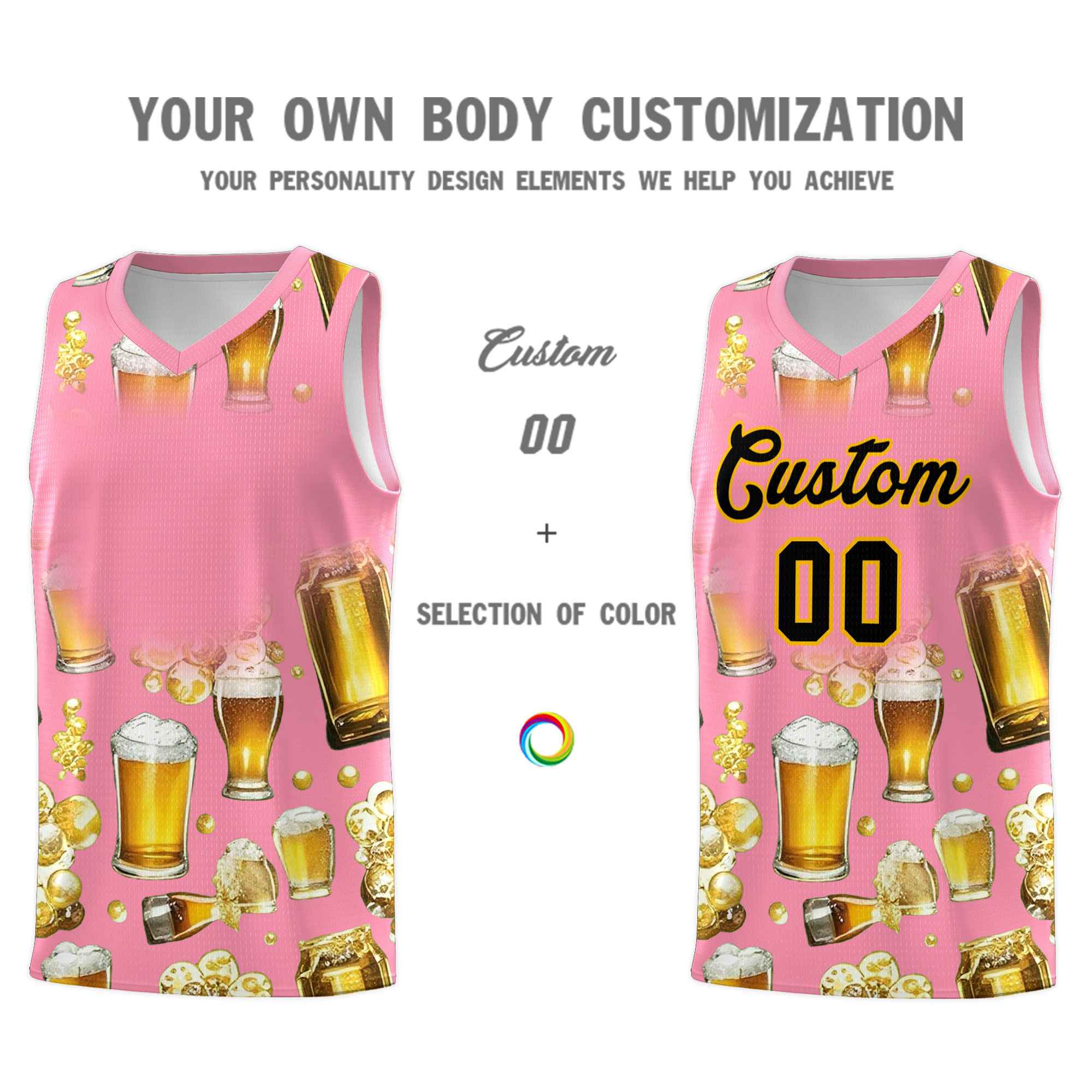 Custom Light Pink National Beer Day Personalized Beer Bubble Basketball Jersey | Perfect for parties | Dye-sublimation printing | KXKSHOP
