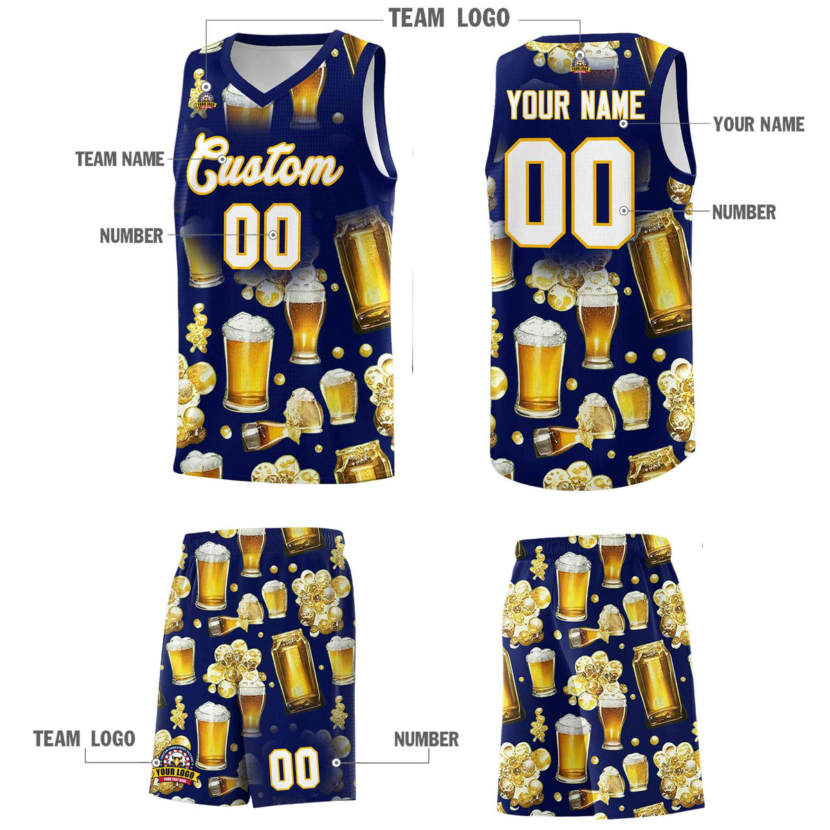 Custom Dark Blue National Beer Day Personalized Beer Bubble Basketball Jersey | Perfect for parties | Dye-sublimation printing | KXKSHOP