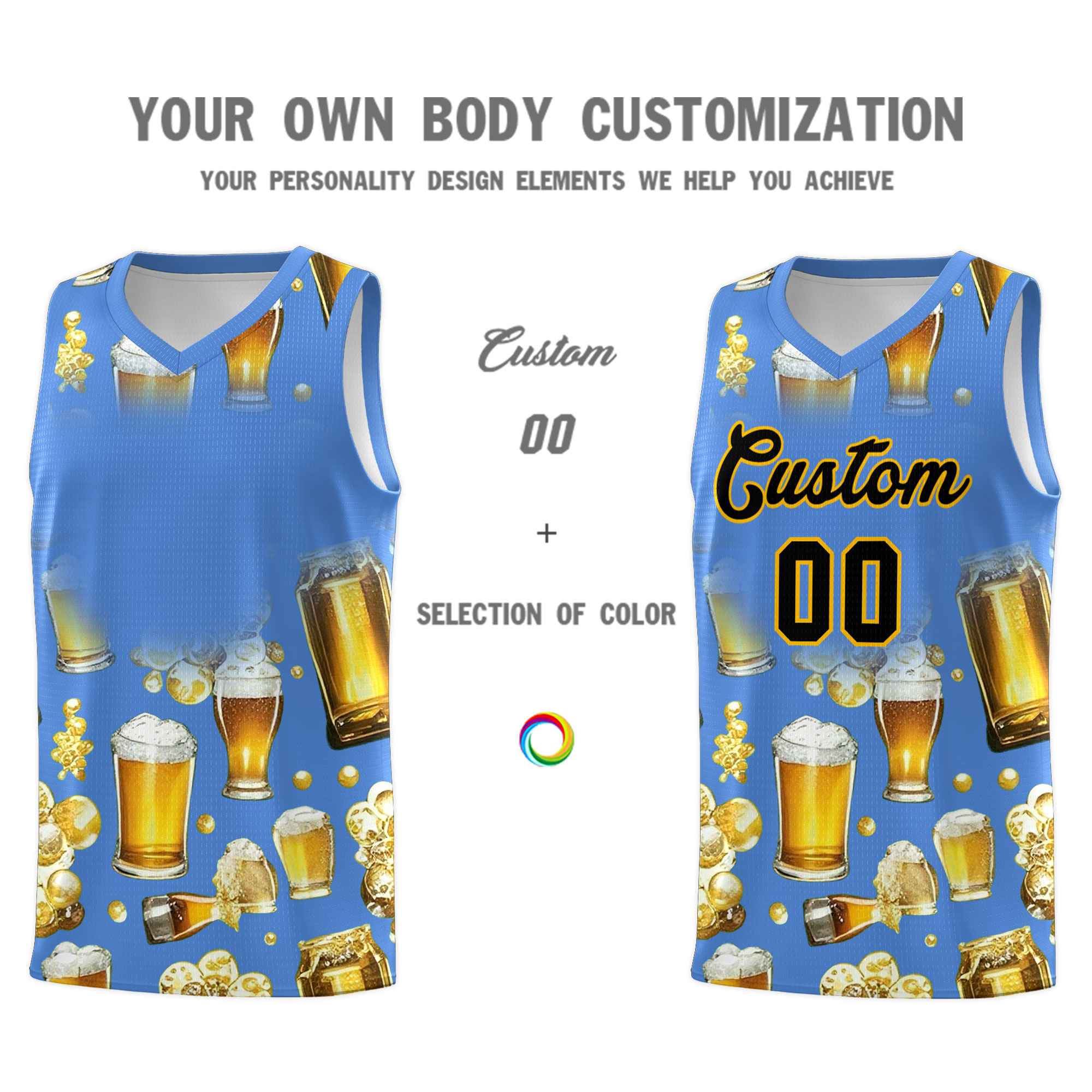 Custom Powder Blue National Beer Day Personalized Beer Bubble Basketball Jersey | Perfect for parties | Dye-sublimation printing | KXKSHOP