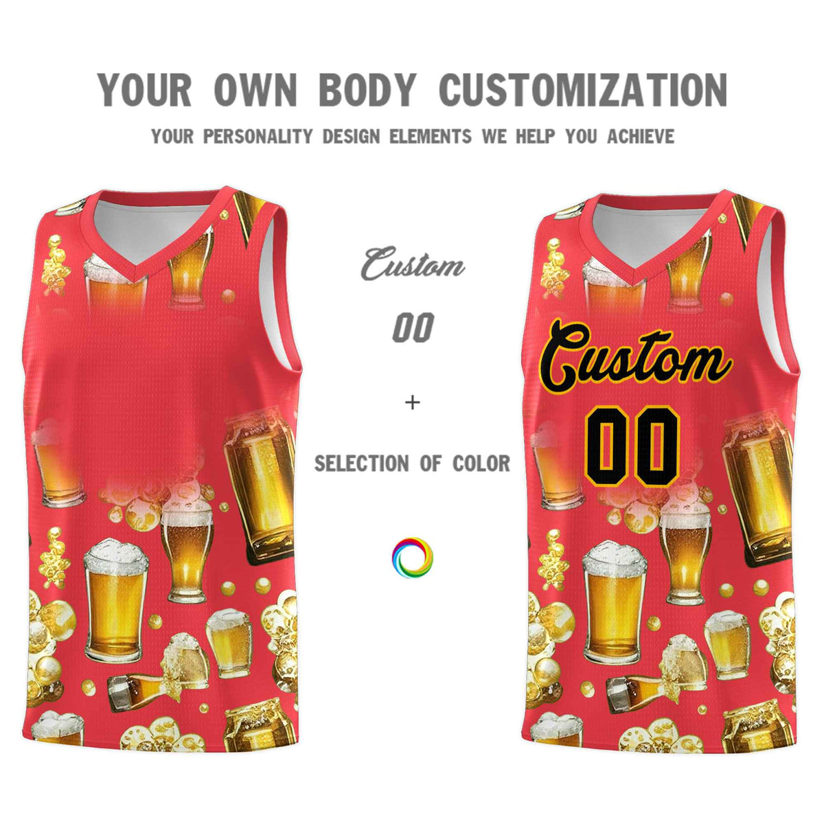 Custom Light Red National Beer Day Personalized Beer Bubble Basketball Jersey | Perfect for parties | Dye-sublimation printing | KXKSHOP